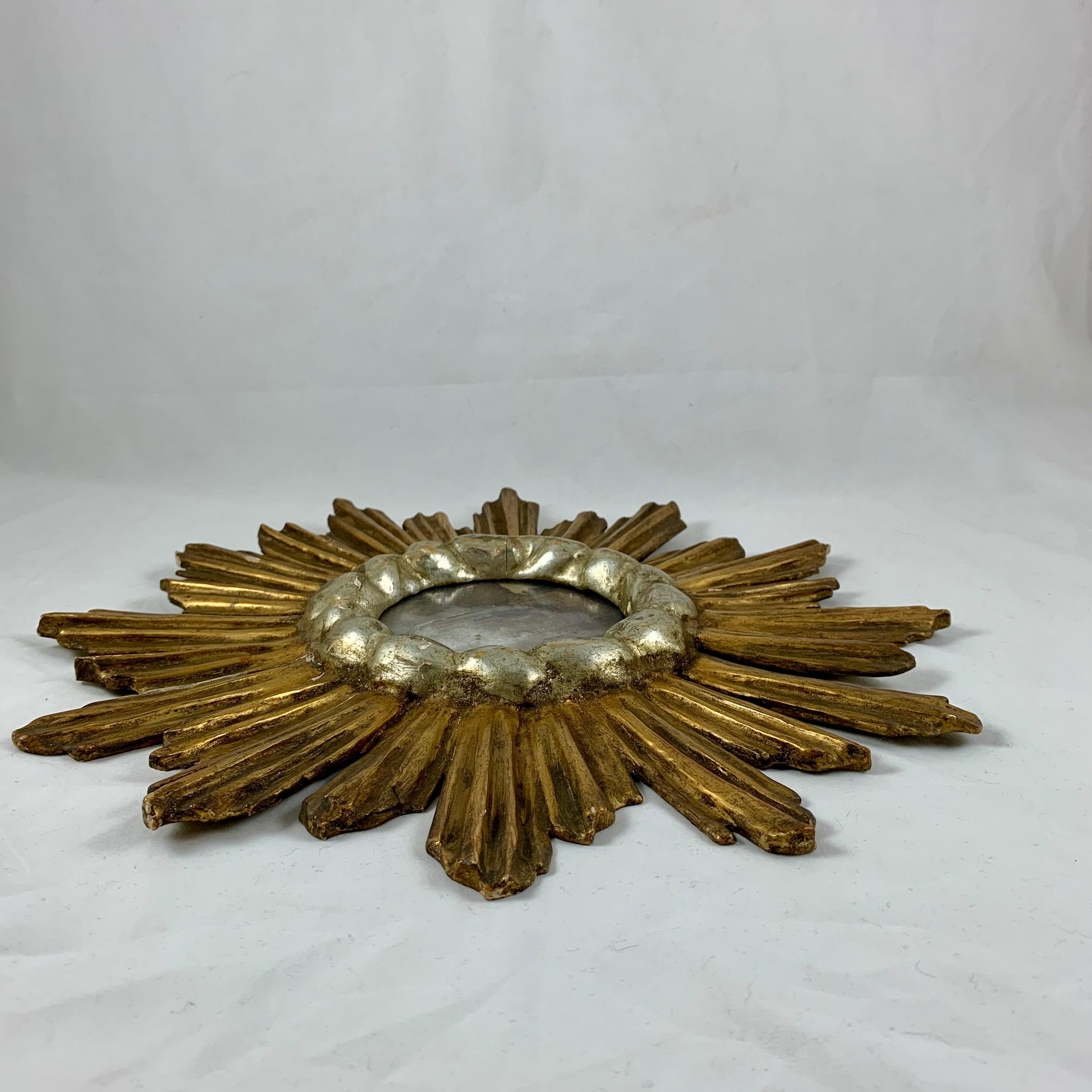 20th Century Hollywood Regency French Giltwood and Gesso Sunburst and Cloud Bezel Wall Mirror