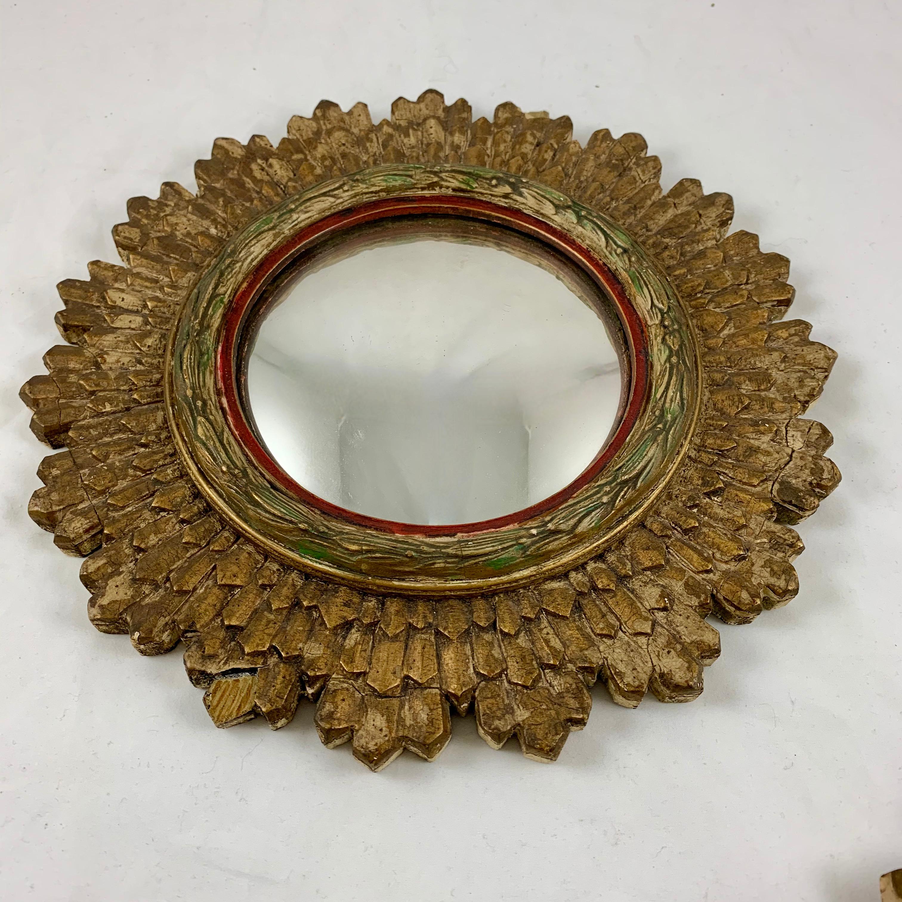 Hollywood Regency French Giltwood and Gesso Sunburst Convex Wall Mirrors, a pair 2
