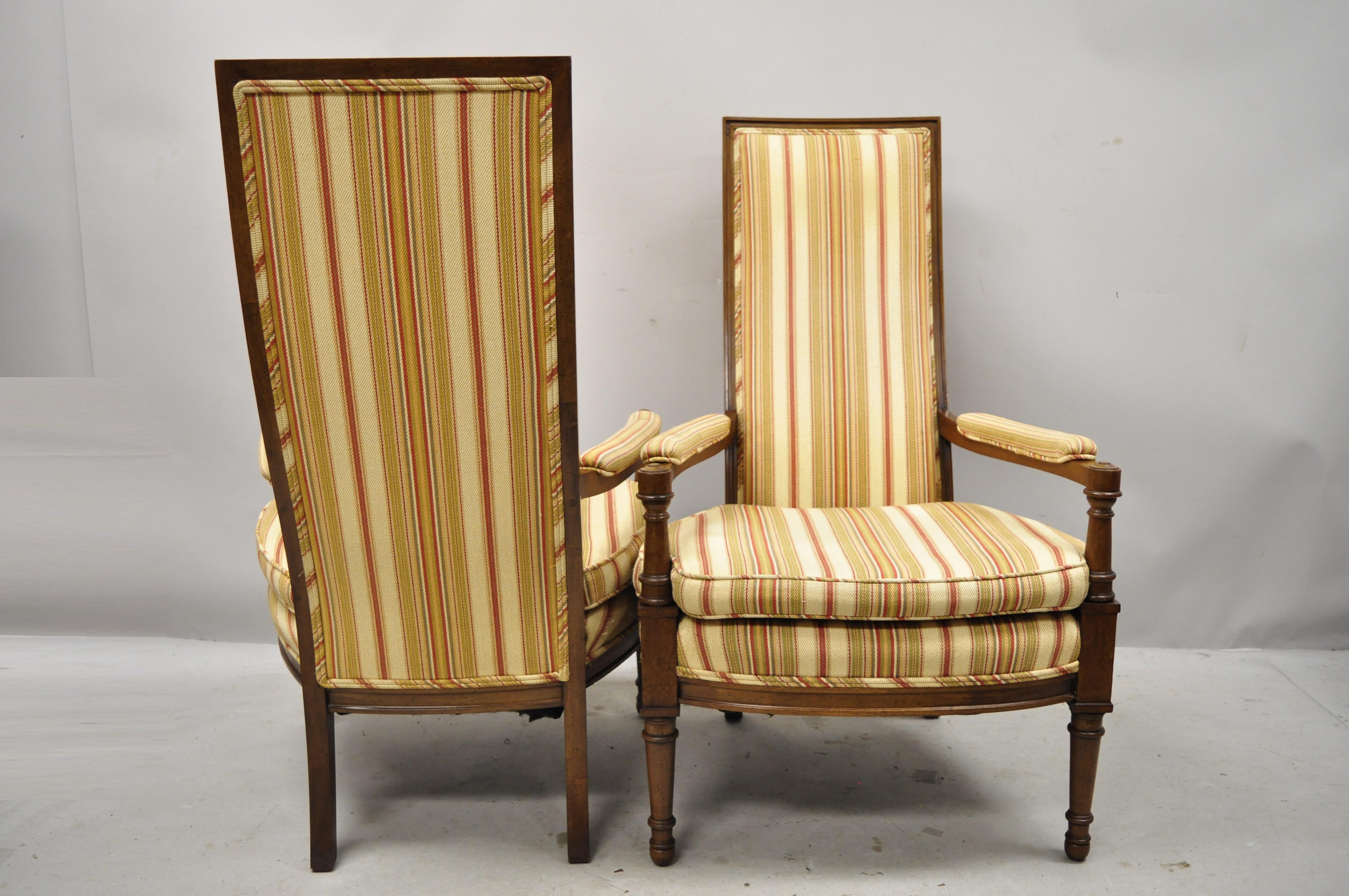 Hollywood Regency French High Back Upholstered Fireside Armchairs, a Pair For Sale 4