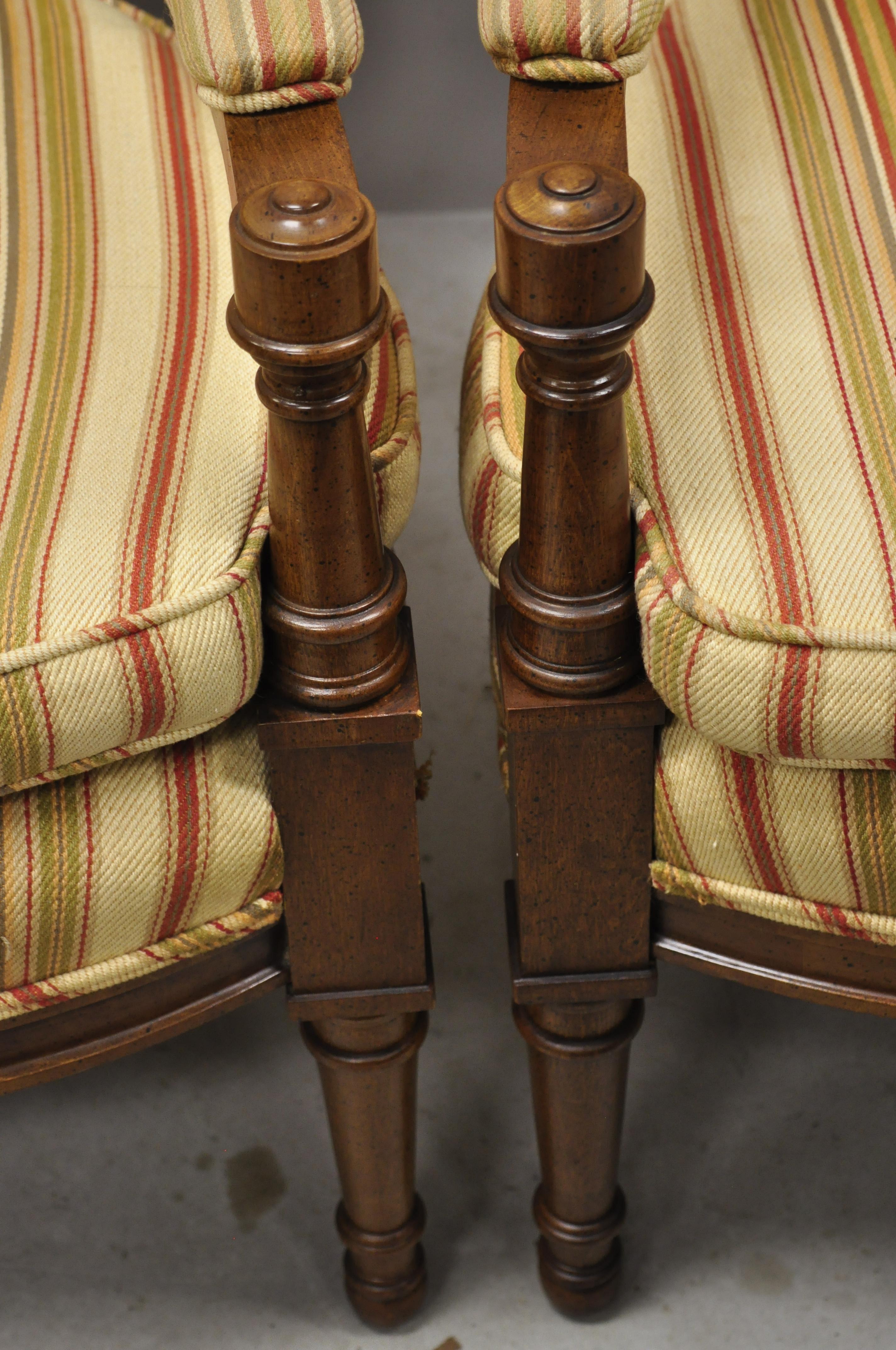 Hollywood Regency French High Back Upholstered Fireside Armchairs, a Pair For Sale 2