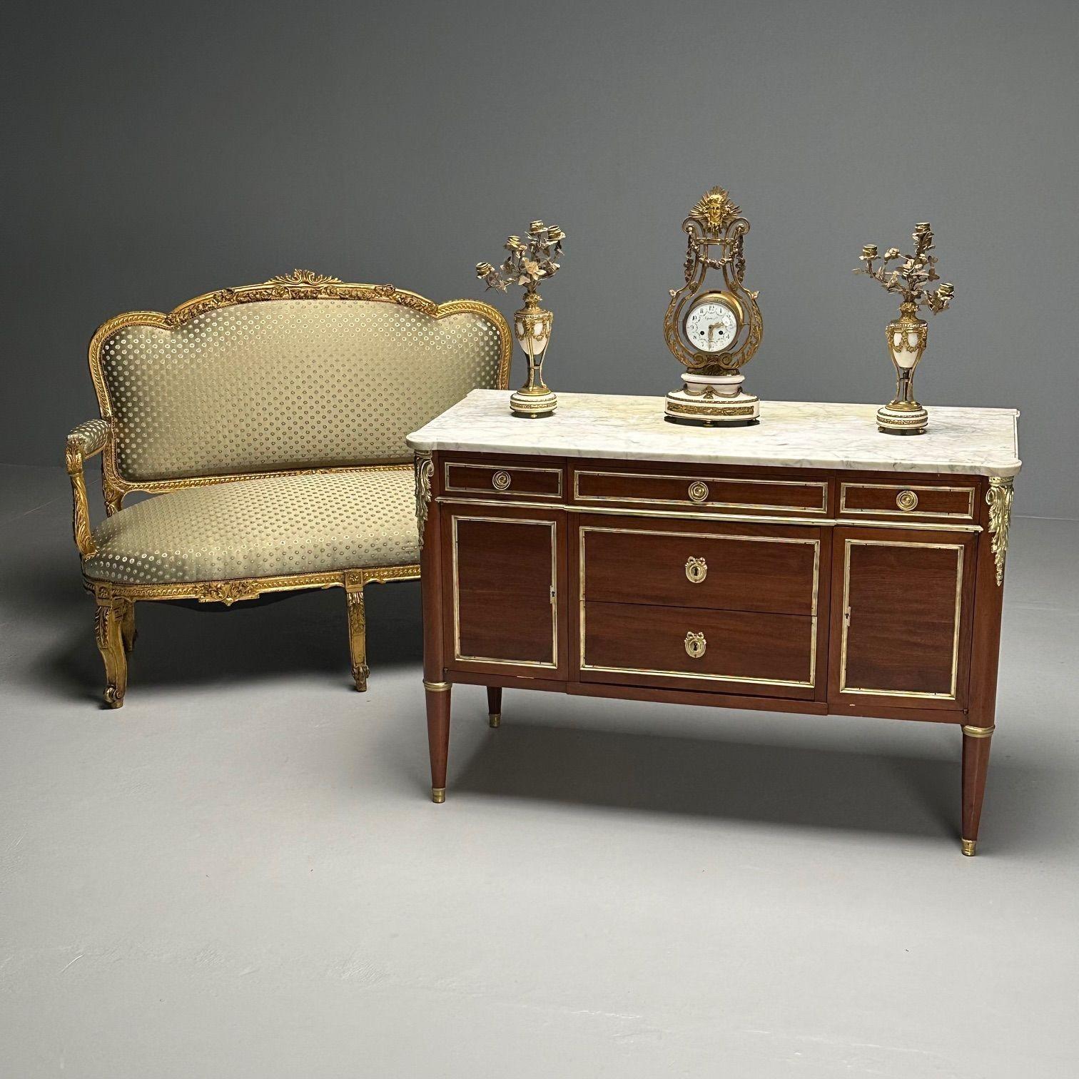 Hollywood Regency, French Louis XVI Style Commode, Mahogany, Oak, Marble, 1920s For Sale 7