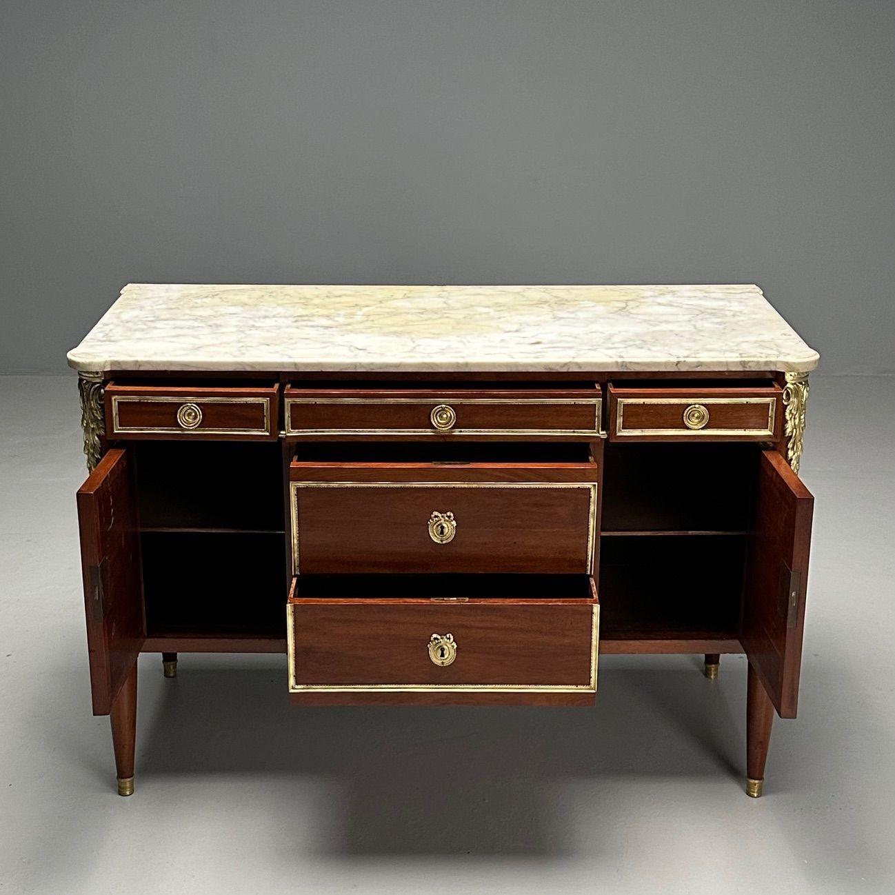 Hollywood Regency, French Louis XVI Style Commode, Mahogany, Oak, Marble, 1920s For Sale 1