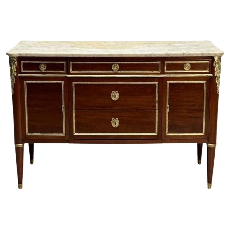 Hollywood Regency, French Louis XVI Style Commode, Mahogany, Oak, Marble, 1920s For Sale