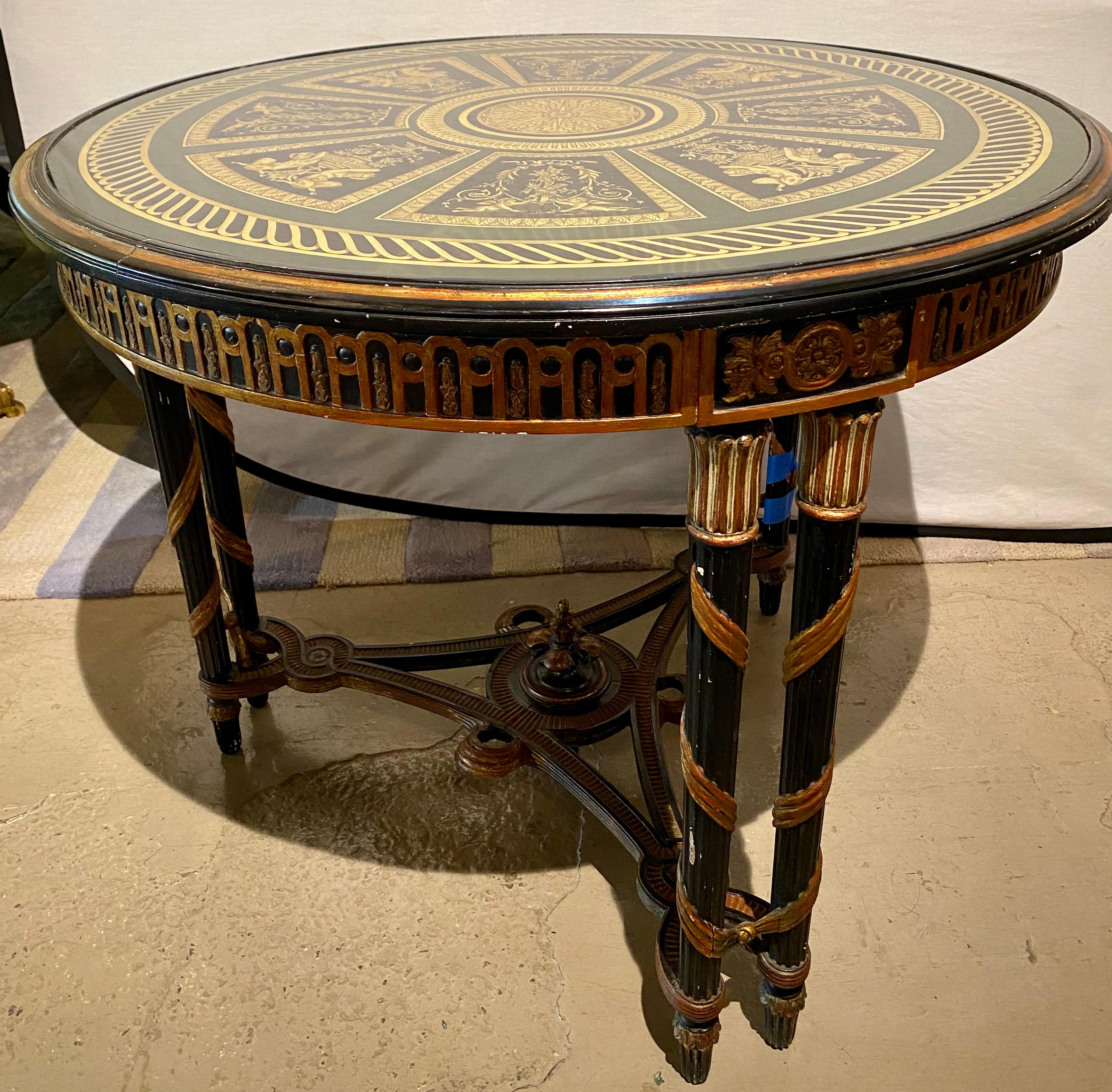 Hollywood Regency French Neoclassical Style Églomisé Center Table, End Table In Good Condition For Sale In Manhasset, NY