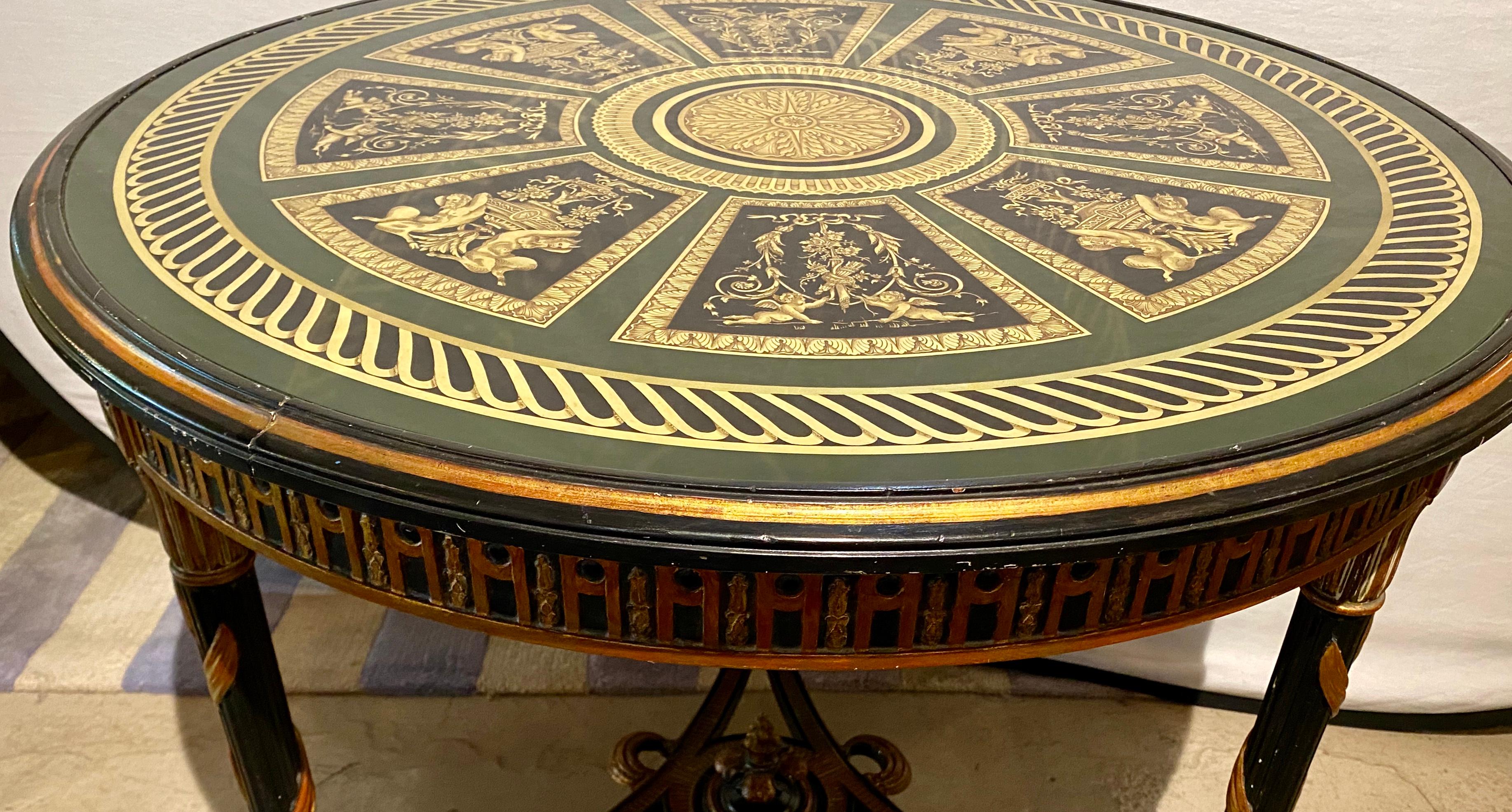 Mid-20th Century Hollywood Regency French Neoclassical Style Églomisé Center Table, End Table For Sale