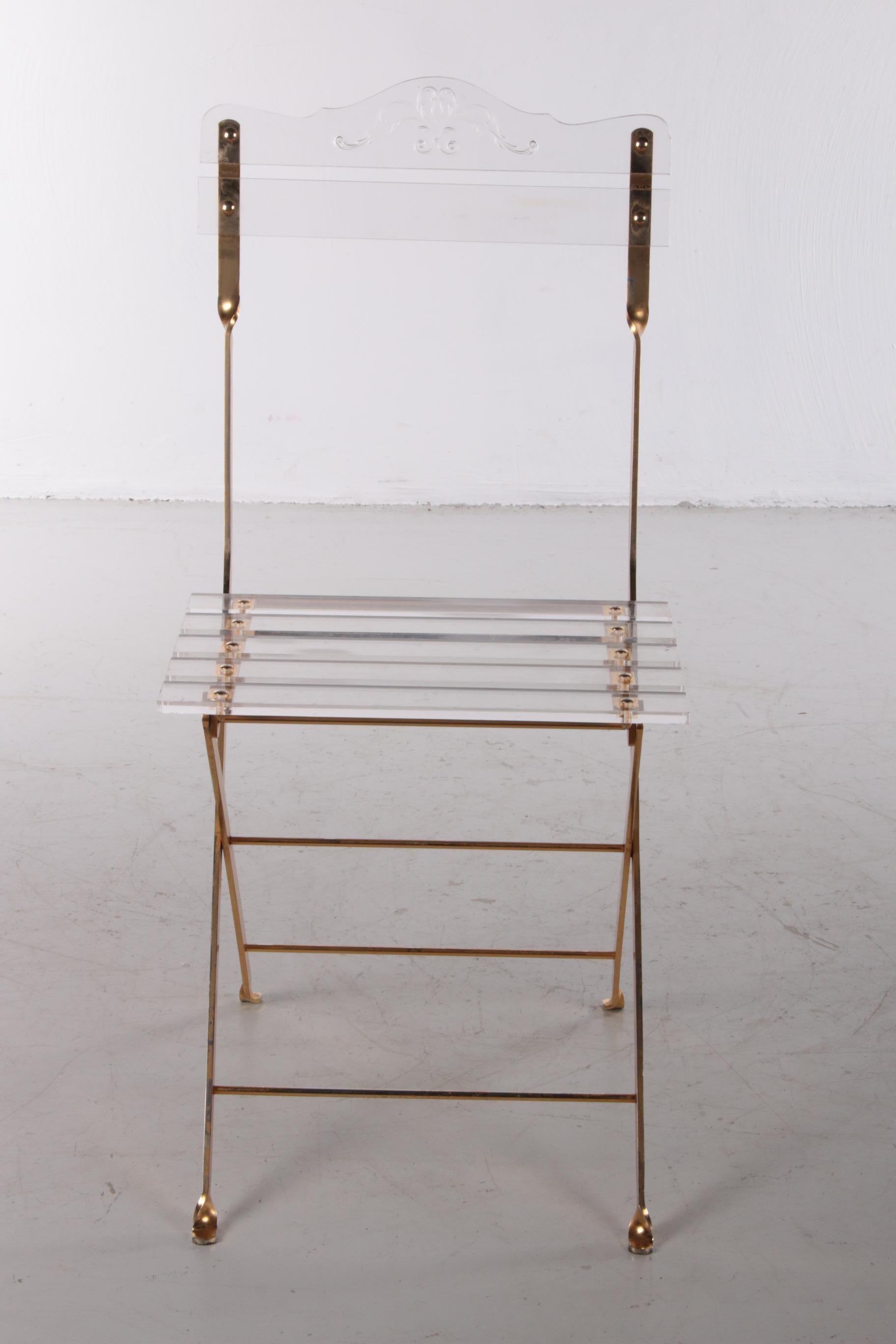 Hollywood Regency French Plexiglass and Gold-Plated Brass Dining Chair, 1970s In Good Condition In Oostrum-Venray, NL