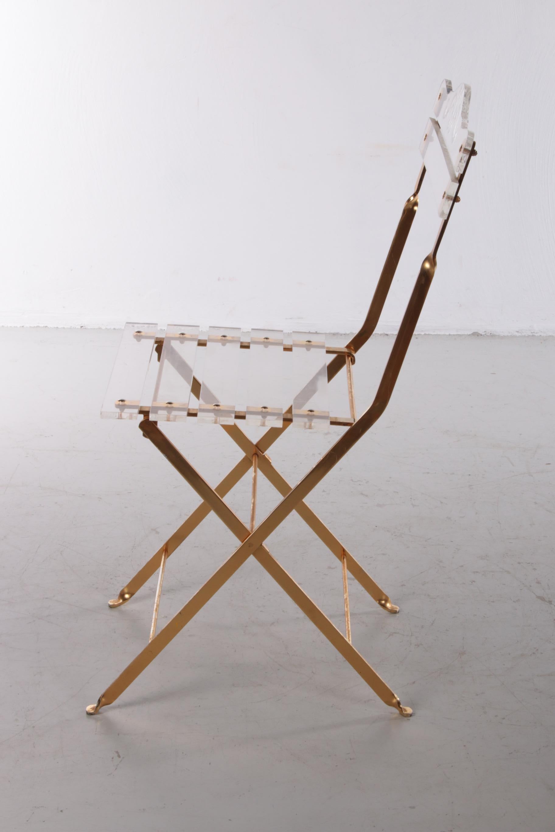 Late 20th Century Hollywood Regency French Plexiglass and Gold-Plated Brass Dining Chair, 1970s