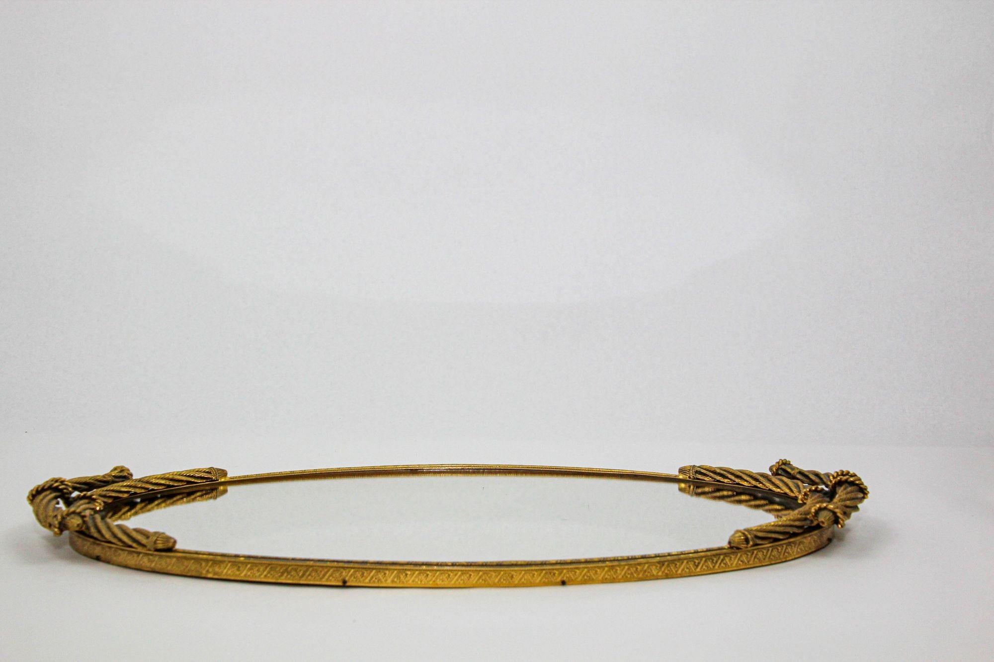 20th Century Hollywood Regency French Rope Oval Vanity Tray 1950s For Sale