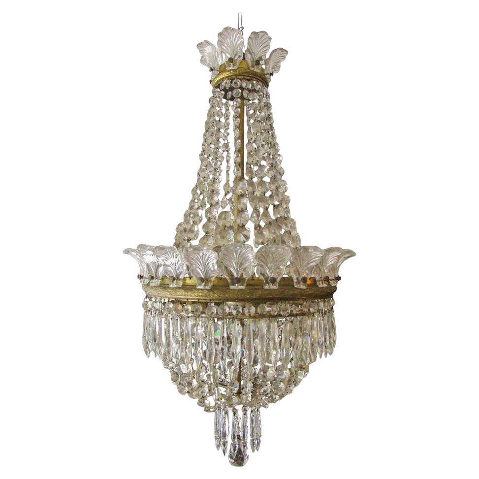 Hollywood Regency French Six-Light Crystal Chandelier w/ Glass Seashell Crowns