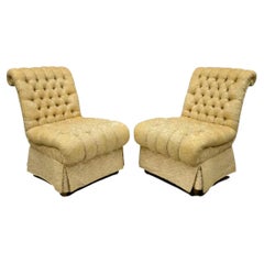 Hollywood Regency Estilo Francés Respaldo Enrollado Sillones Acolchados - Pareja