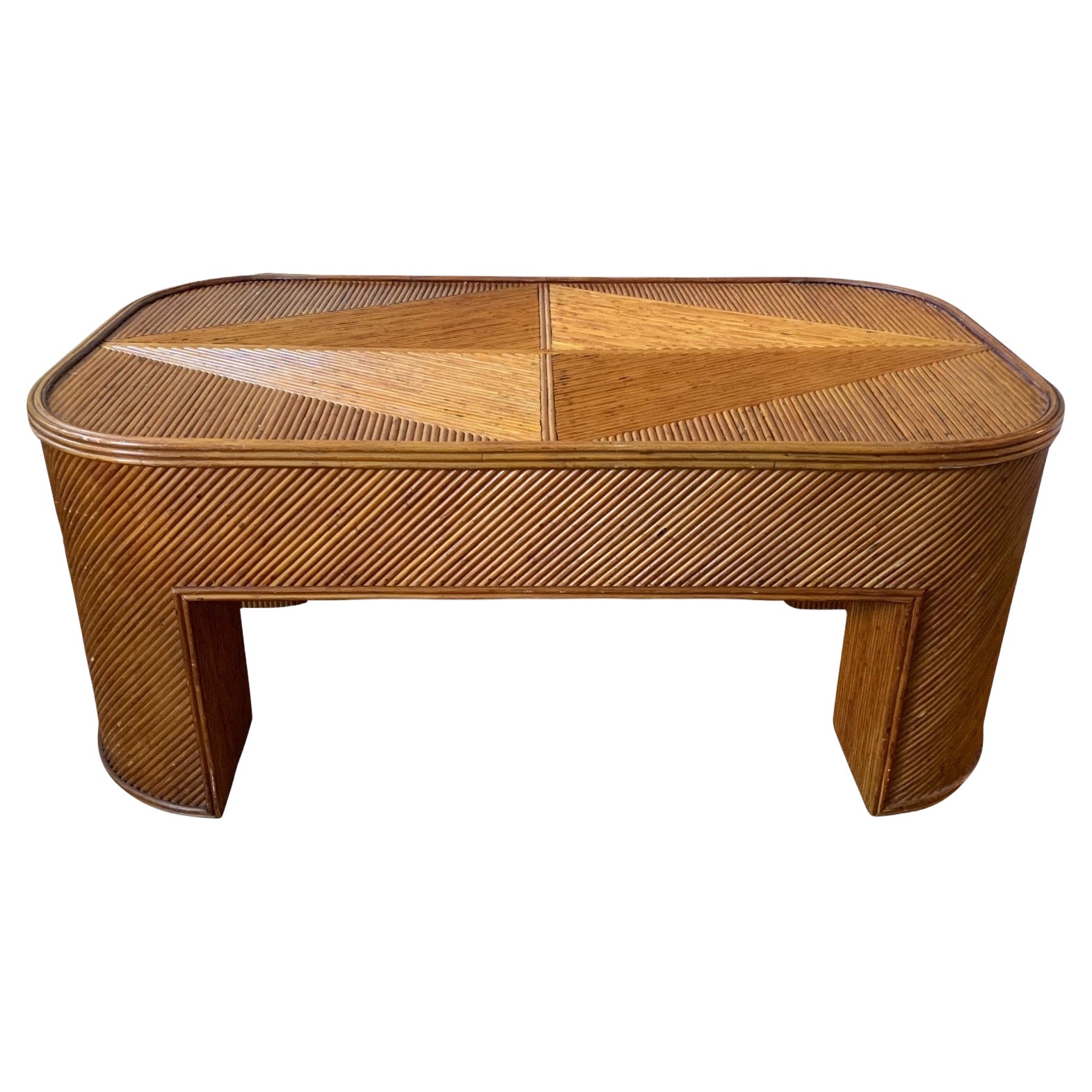 Hollywood Regency Gabriella Crespi Style Split Pencil Reed Rattan Table