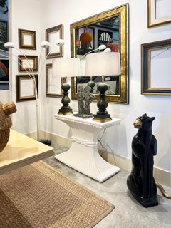 Hollywood Regency Gesso Carved Wood Console Table, Wheat Sheaf Form