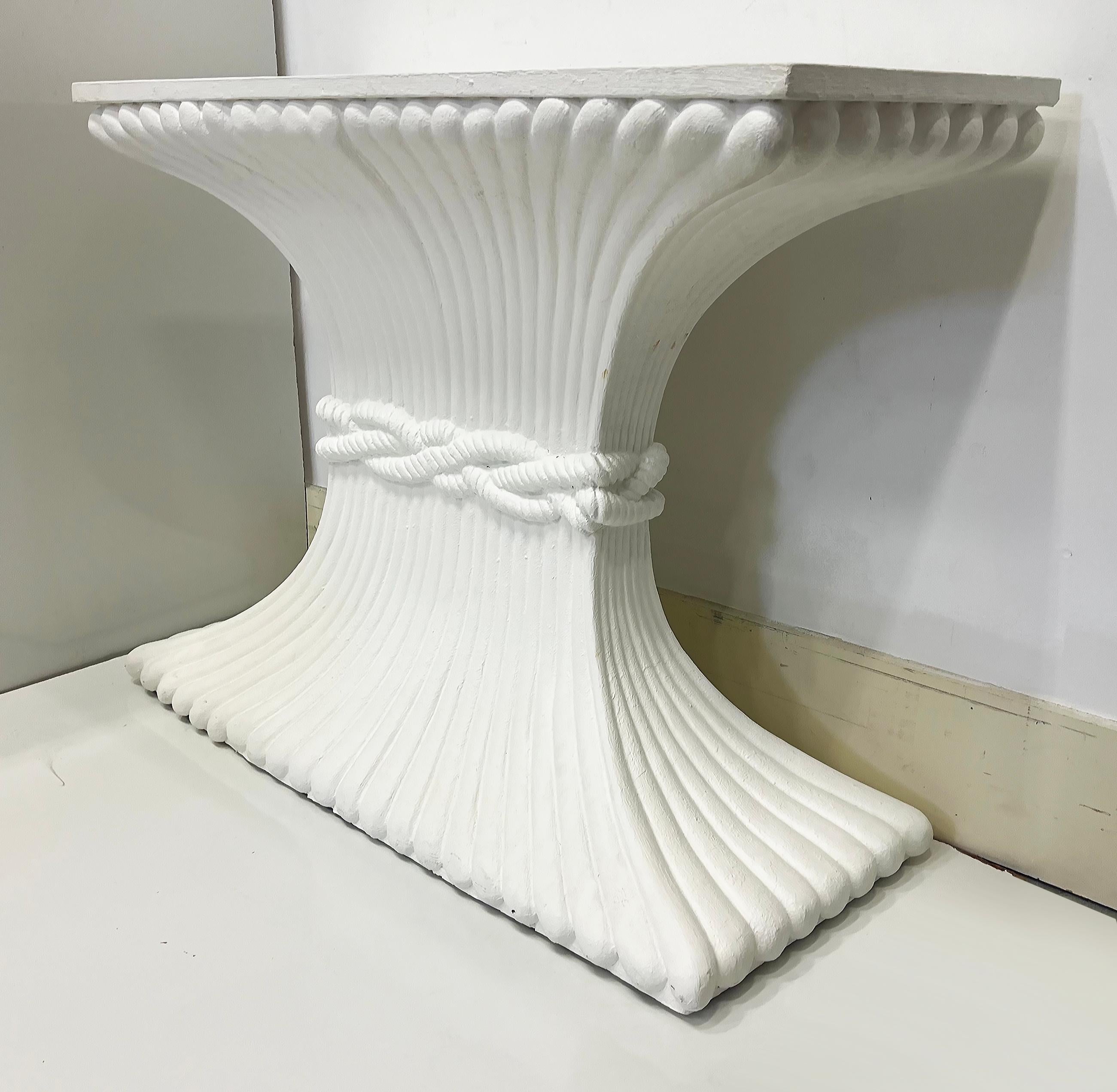 Hollywood Regency Gesso Carved Wood Console Table, Wheat Sheaf Form In Good Condition For Sale In Miami, FL