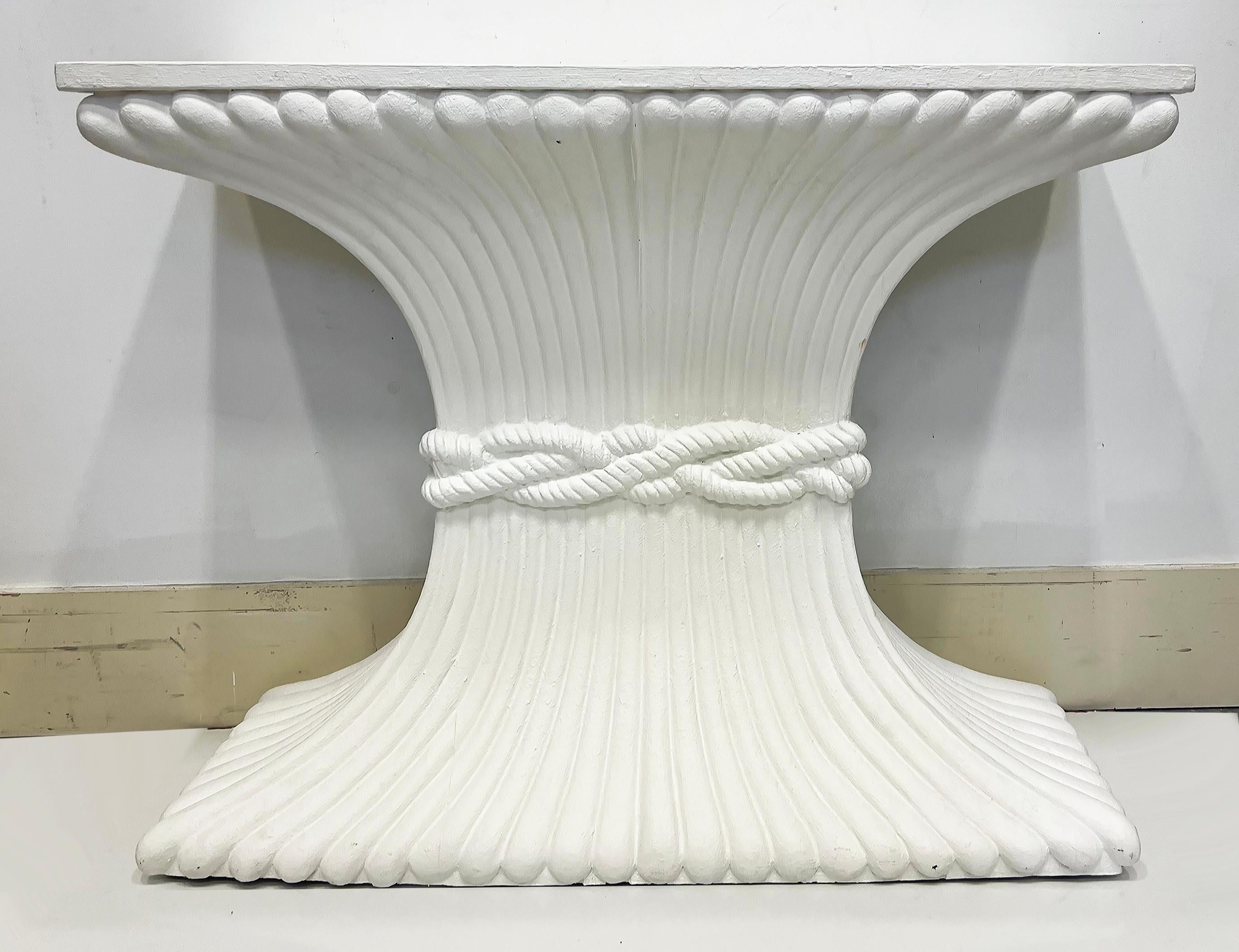 Hollywood Regency Gesso Carved Wood Console Table, Wheat Sheaf Form For Sale 1