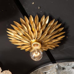 Hollywood Regency Gilded Brass Starburst Flush Mount Chandelier