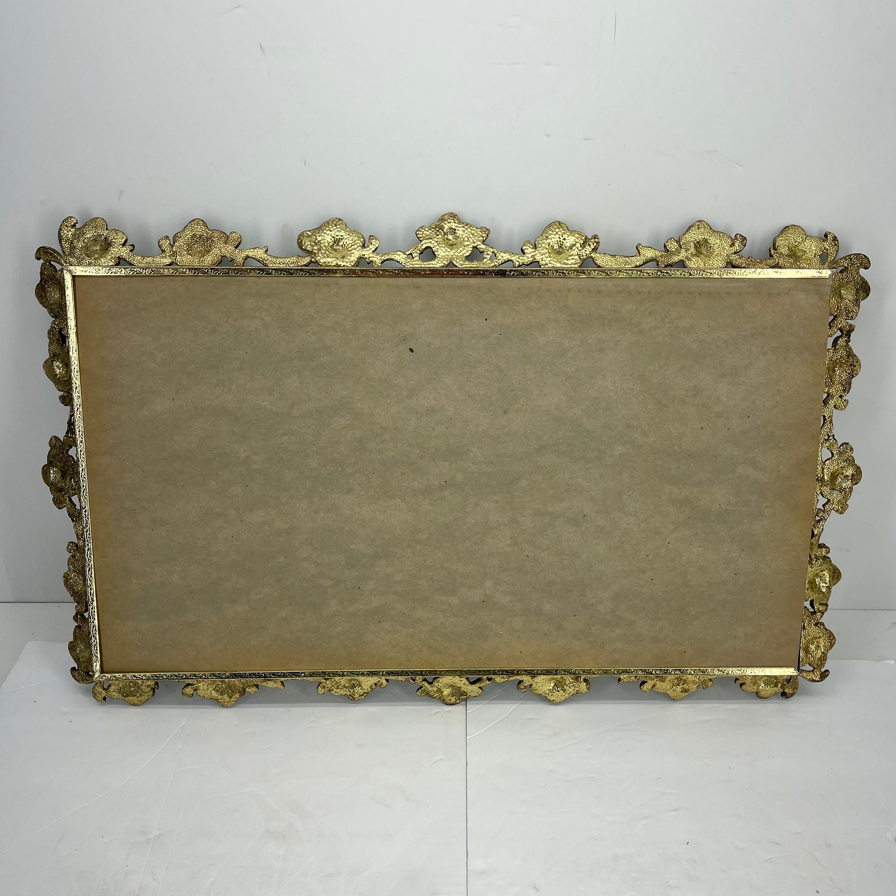 Hollywood Regency Gilded Brass Vanity Mirror Tray 9
