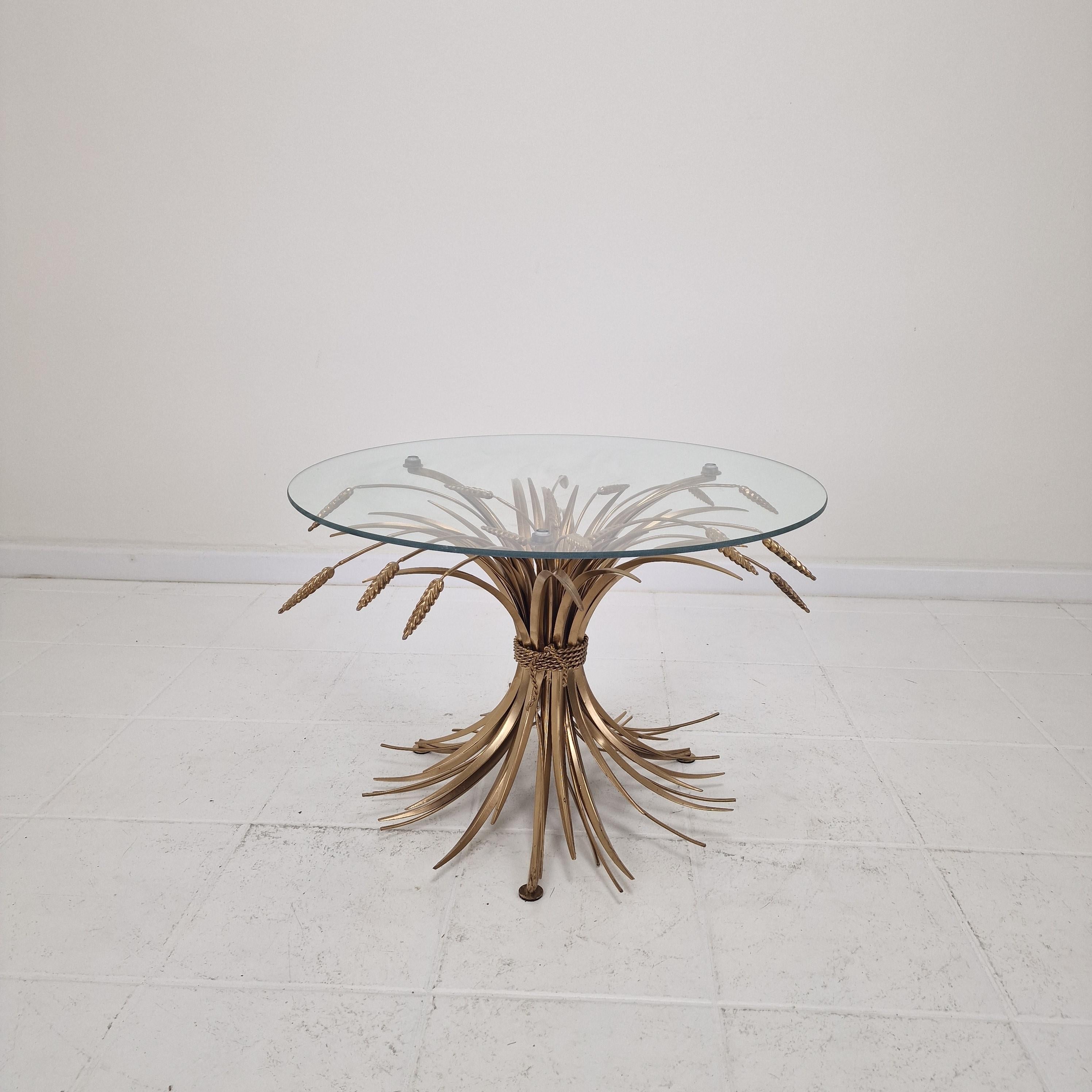 Mid-Century Modern Hollywood Regency Gilded Coco Chanel Style Sheaf of Wheat Coffee Table, 1970's For Sale