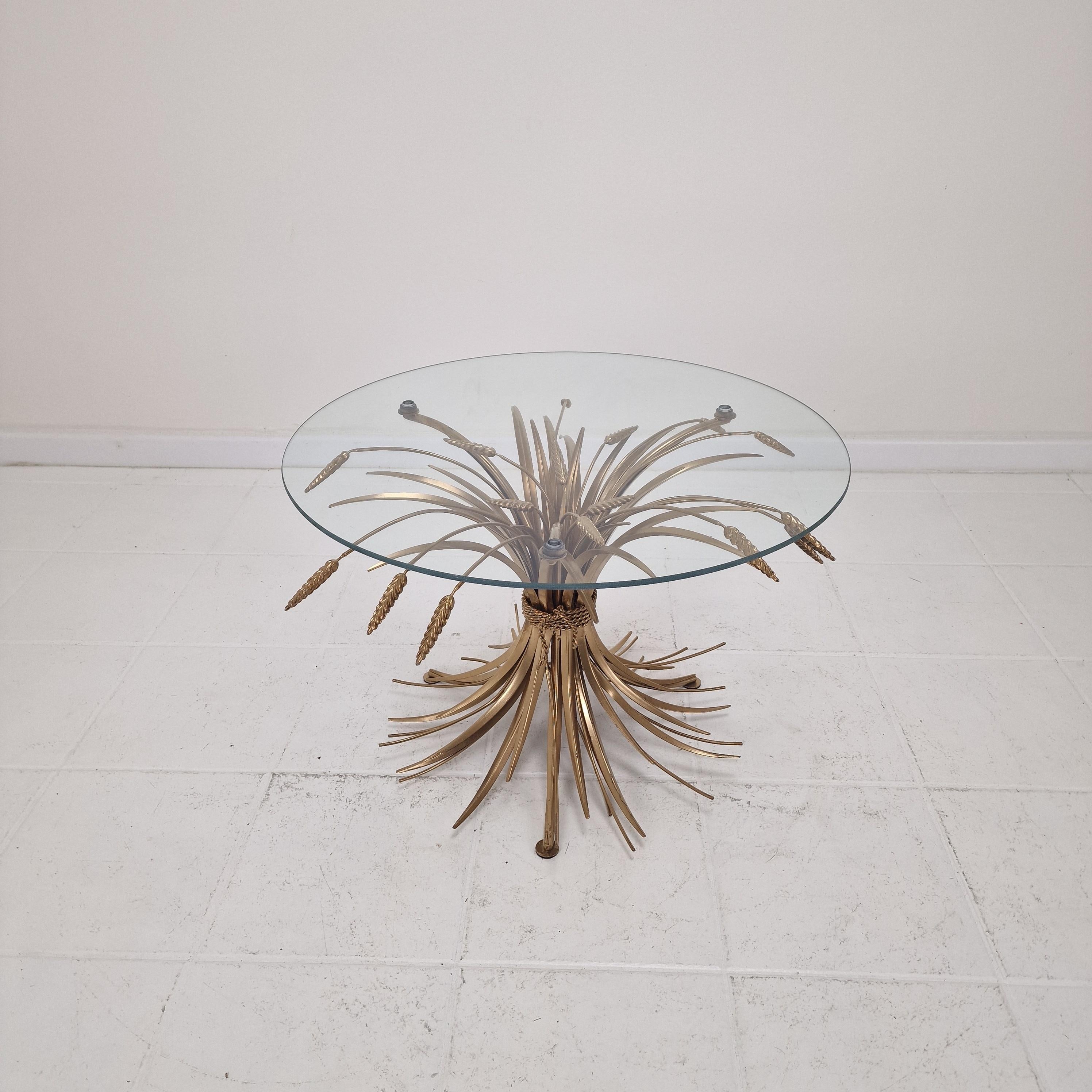 French Hollywood Regency Gilded Coco Chanel Style Sheaf of Wheat Coffee Table, 1970's For Sale