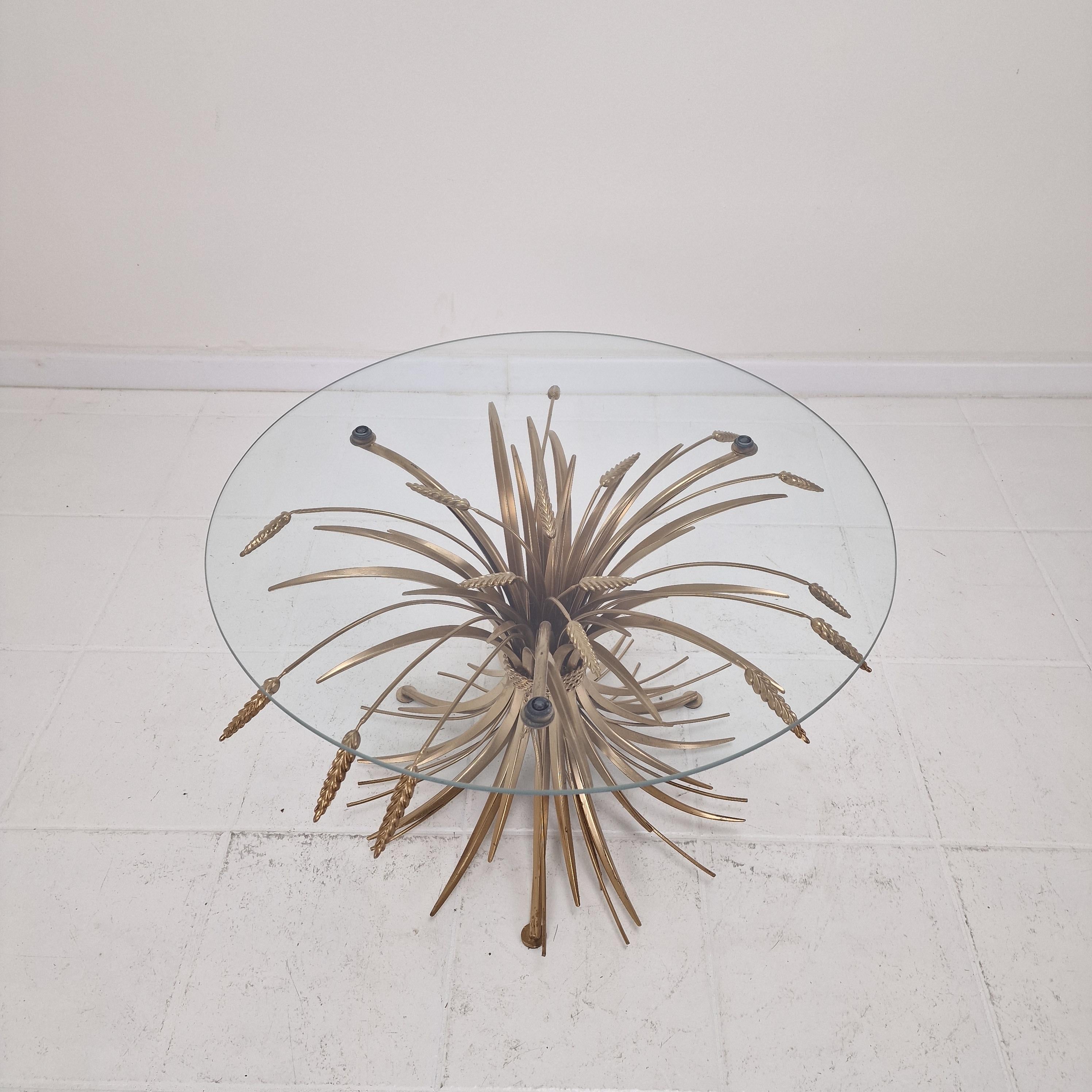 Hand-Crafted Hollywood Regency Gilded Coco Chanel Style Sheaf of Wheat Coffee Table, 1970's For Sale