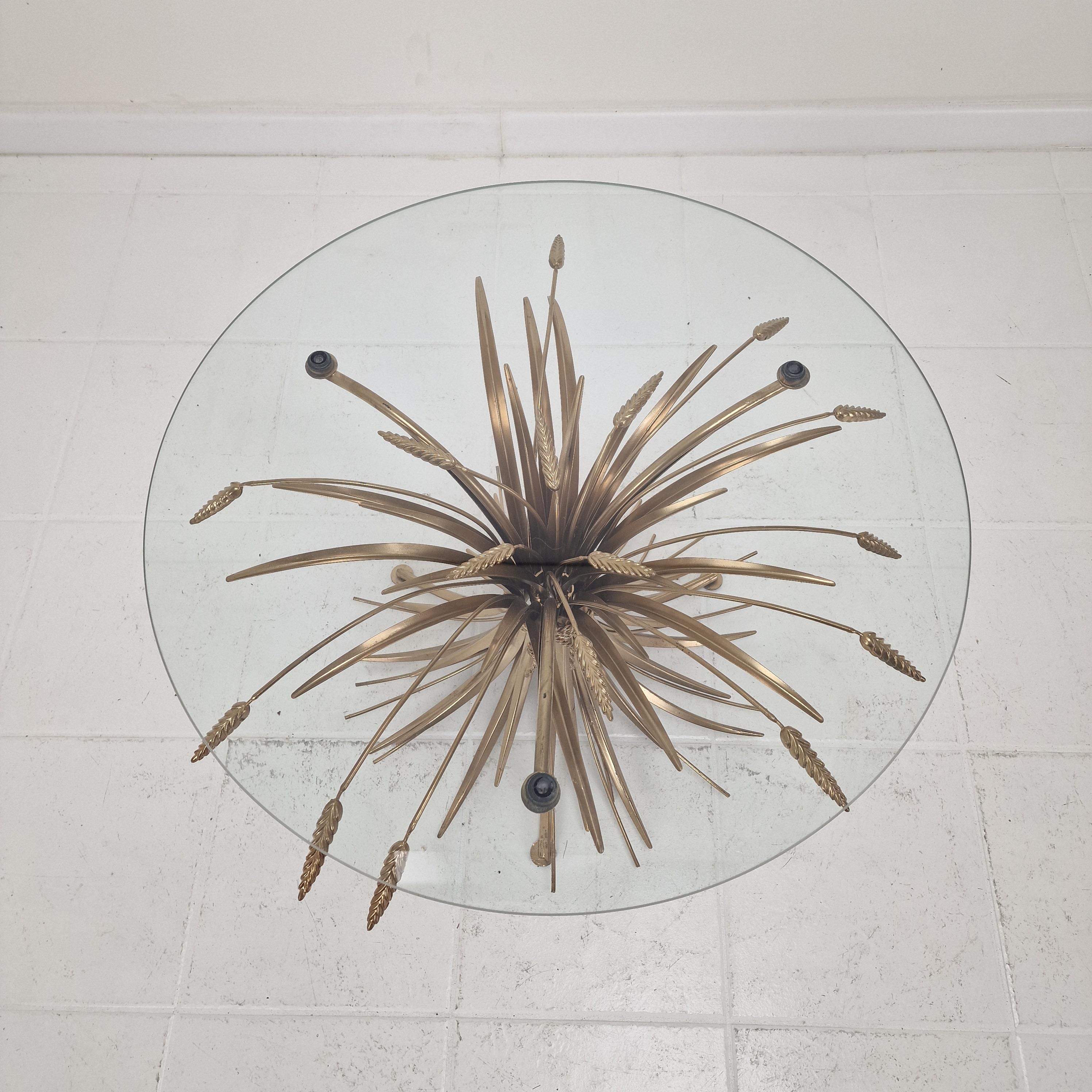 Hollywood Regency Gilded Coco Chanel Style Sheaf of Wheat Coffee Table, 1970's In Good Condition For Sale In Oud Beijerland, NL
