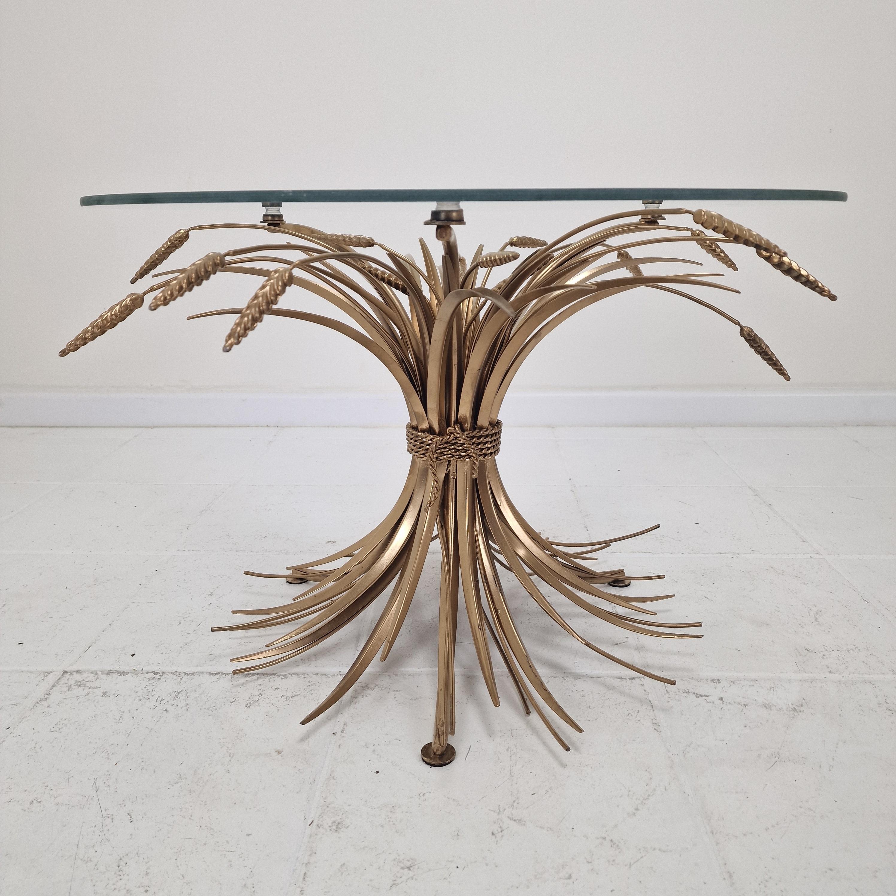 Late 20th Century Hollywood Regency Gilded Coco Chanel Style Sheaf of Wheat Coffee Table, 1970's For Sale