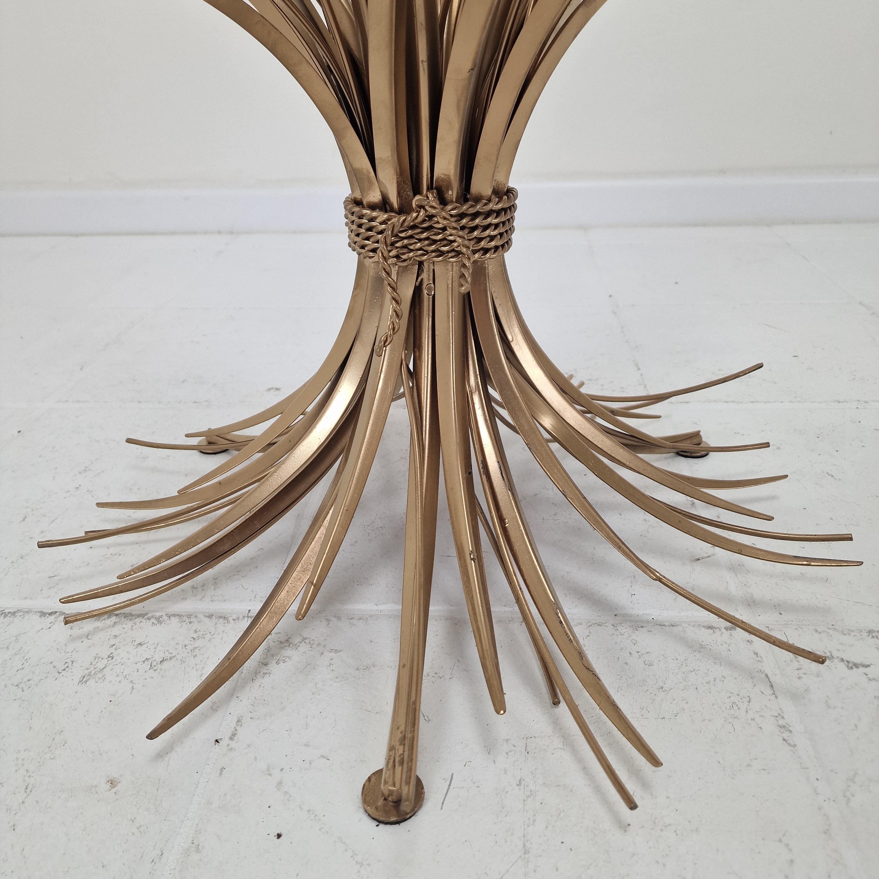 Glass Hollywood Regency Gilded Coco Chanel Style Sheaf of Wheat Coffee Table, 1970's For Sale