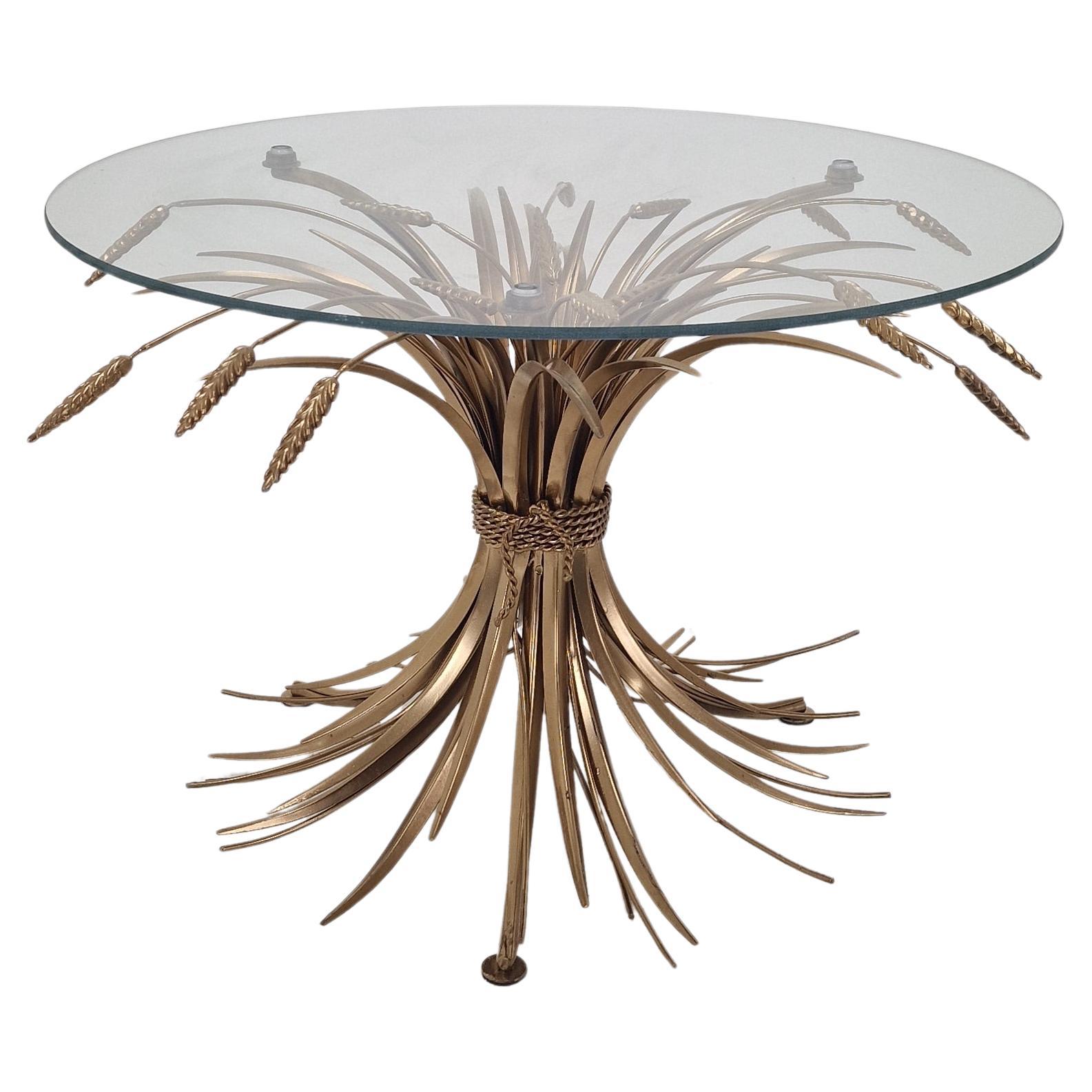 Hollywood Regency Gilded Coco Chanel Style Sheaf of Wheat Coffee Table, 1970's