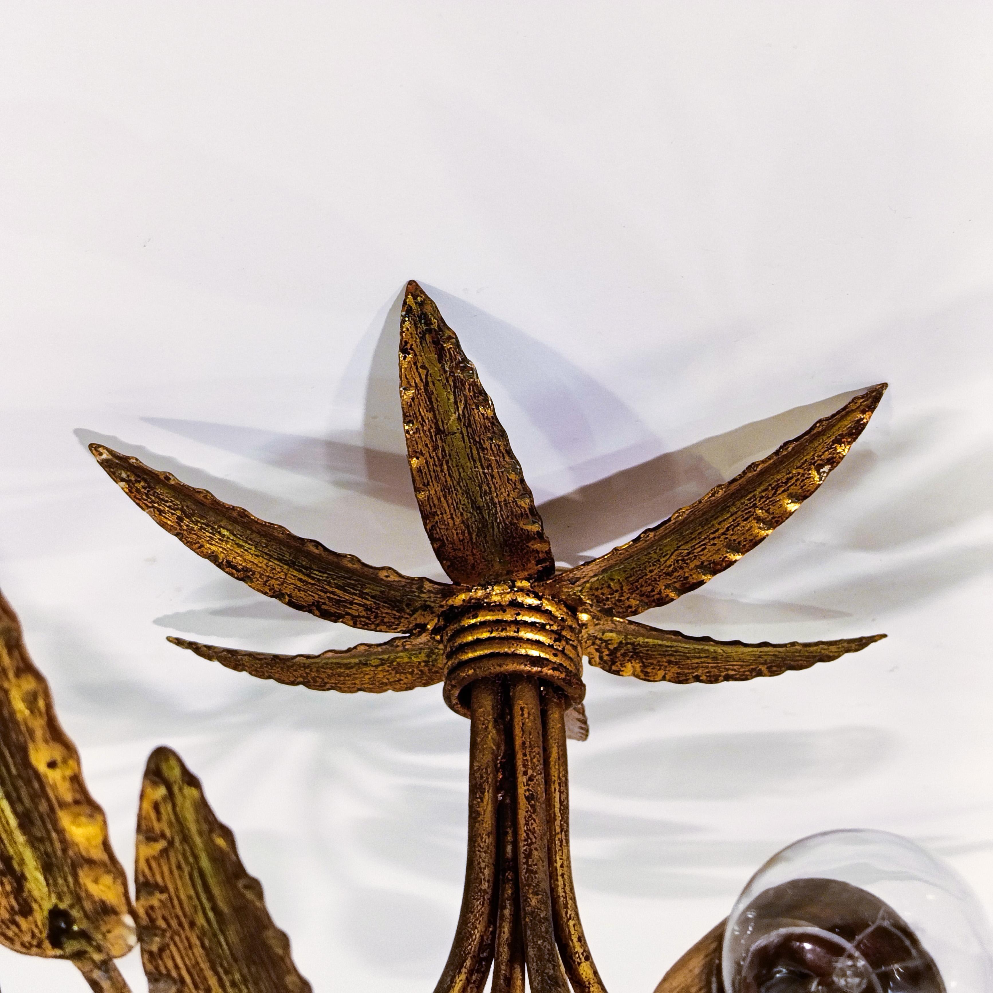 Hollywood Regency. Gilded leaves flush mount by Ferro Art, Spain, 1950s For Sale 6