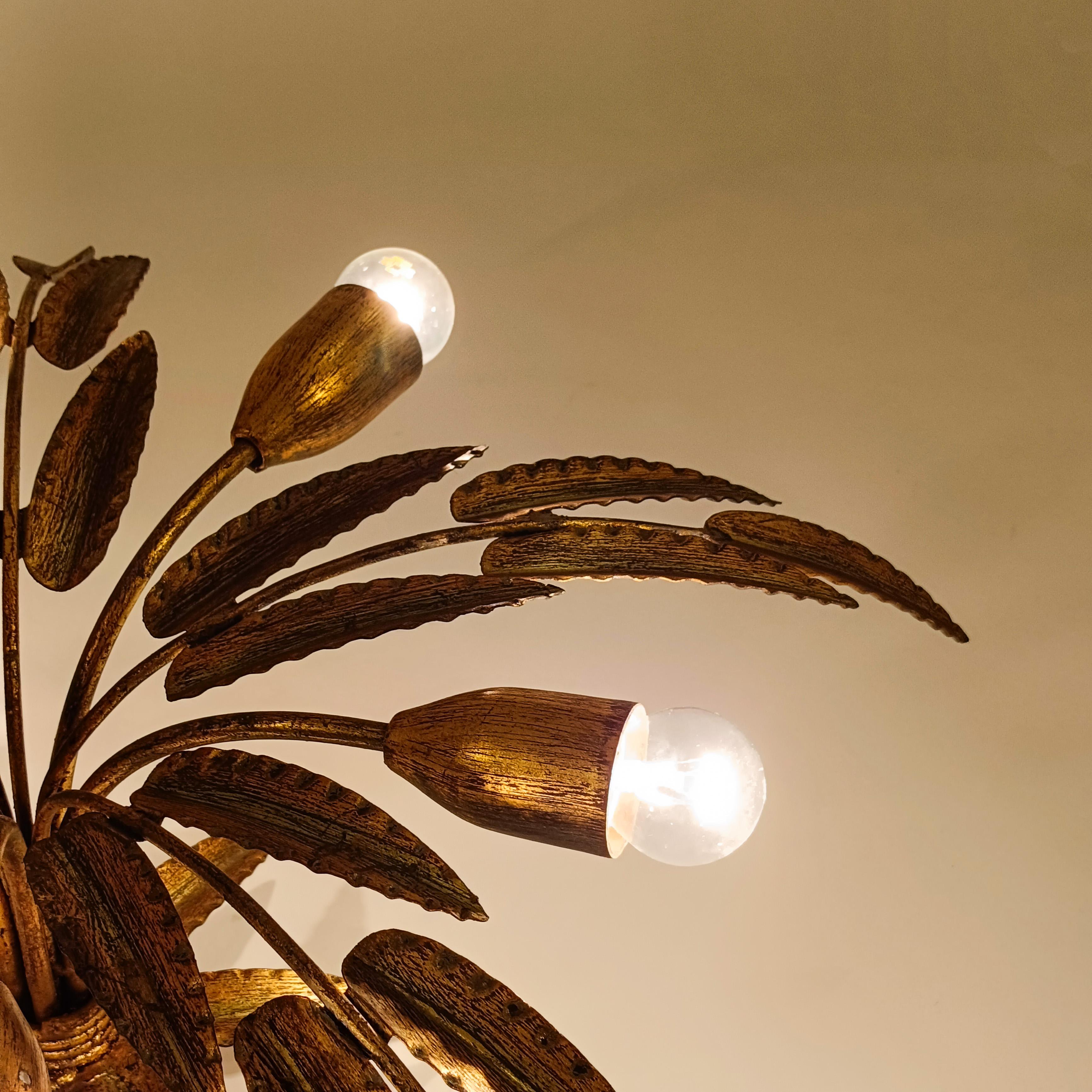 Hollywood Regency. Gilded leaves flush mount by Ferro Art, Spain, 1950s For Sale 1