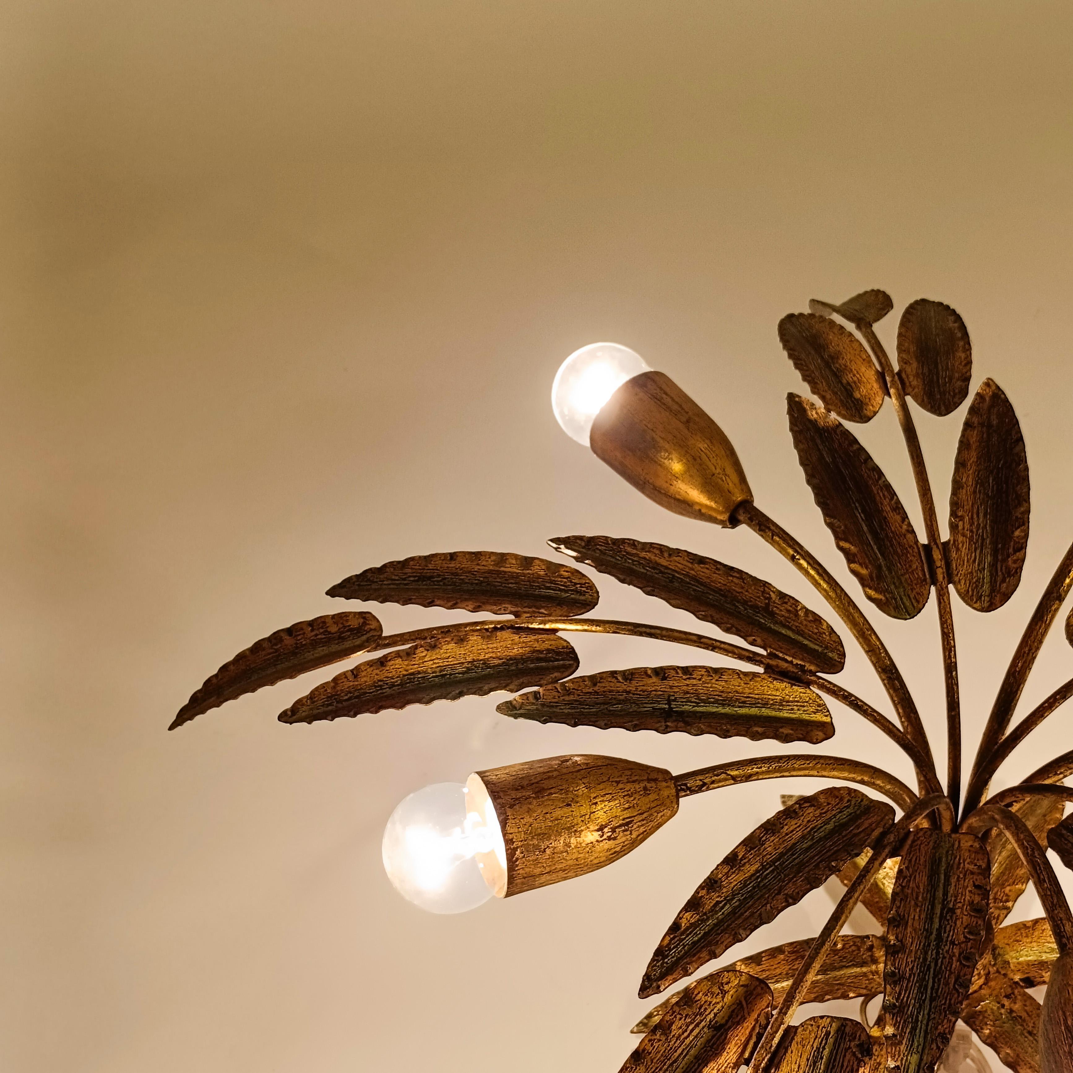 Hollywood Regency. Gilded leaves flush mount by Ferro Art, Spain, 1950s For Sale 2