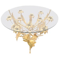 Hollywood Regency Gilded Metal Flower Coffee Tables by Hans Kögl, 1960s