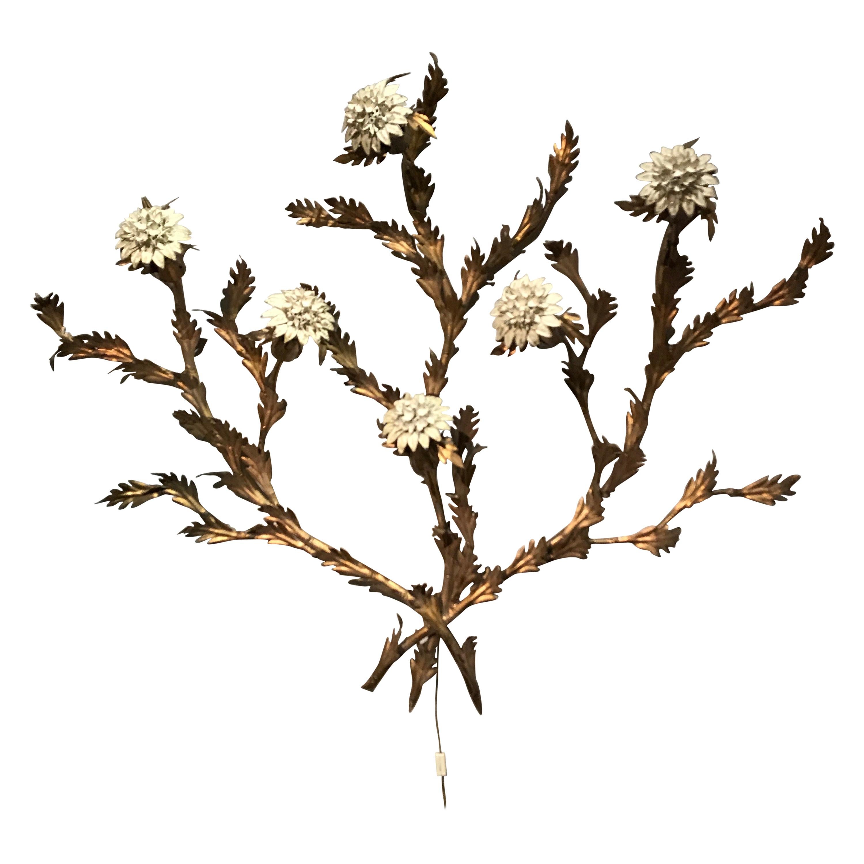  Hydrangea Gilded Metal Electrified Wall Sconce For Sale