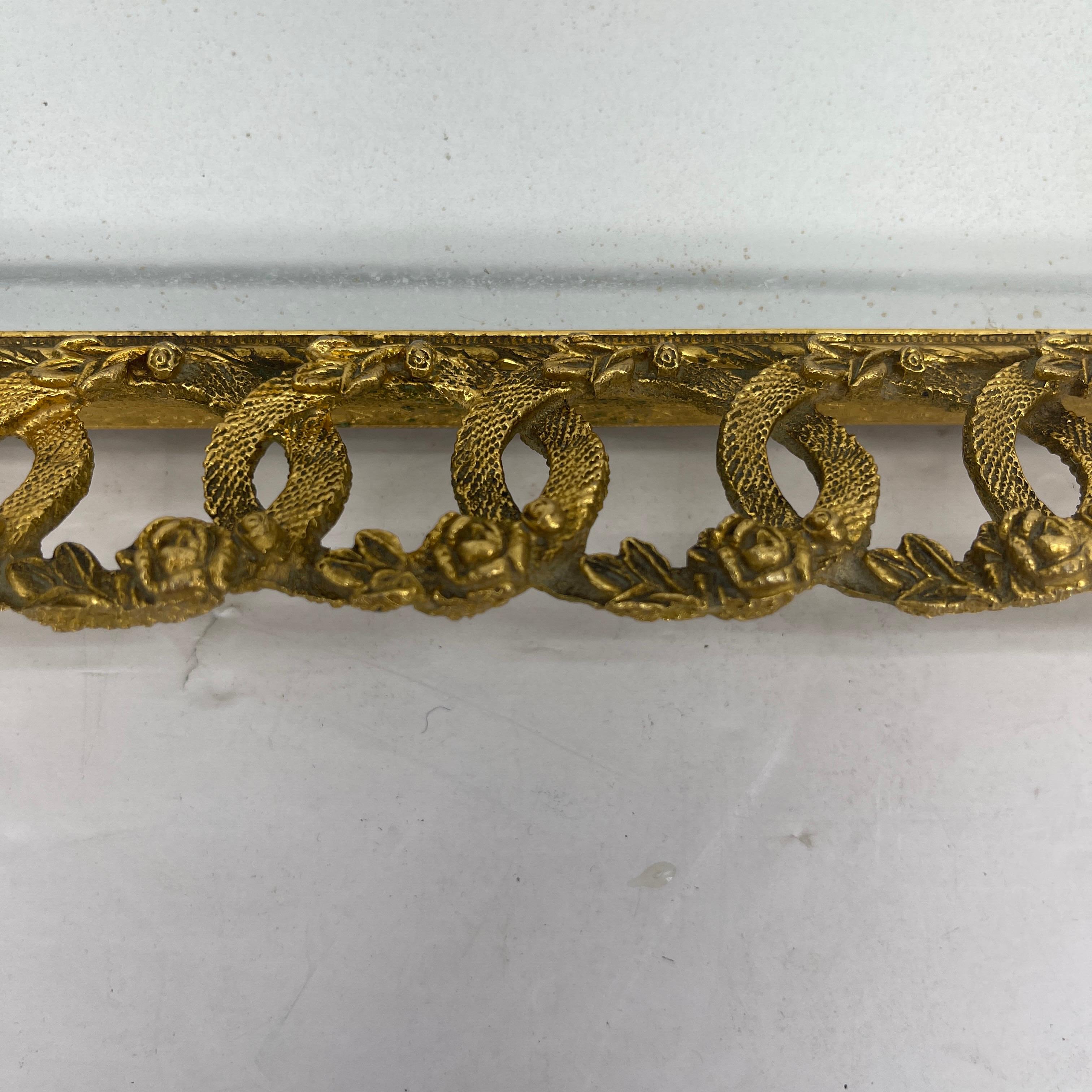 Hollywood Regency Gilded Mirrored Serving Tray with Filigree Design 1