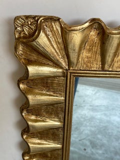 Hollywood Regency Gilded Rectangular Mirror with Undulating Ruffled Frame