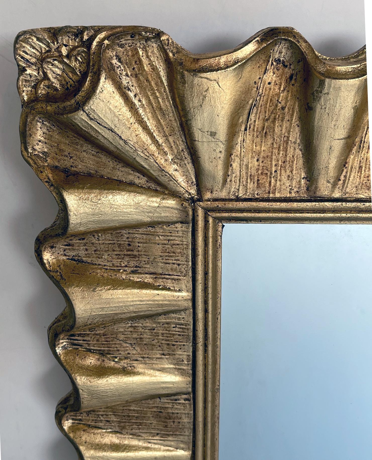 American Hollywood Regency Gilded Rectangular Mirror with Undulating Ruffled Frame For Sale