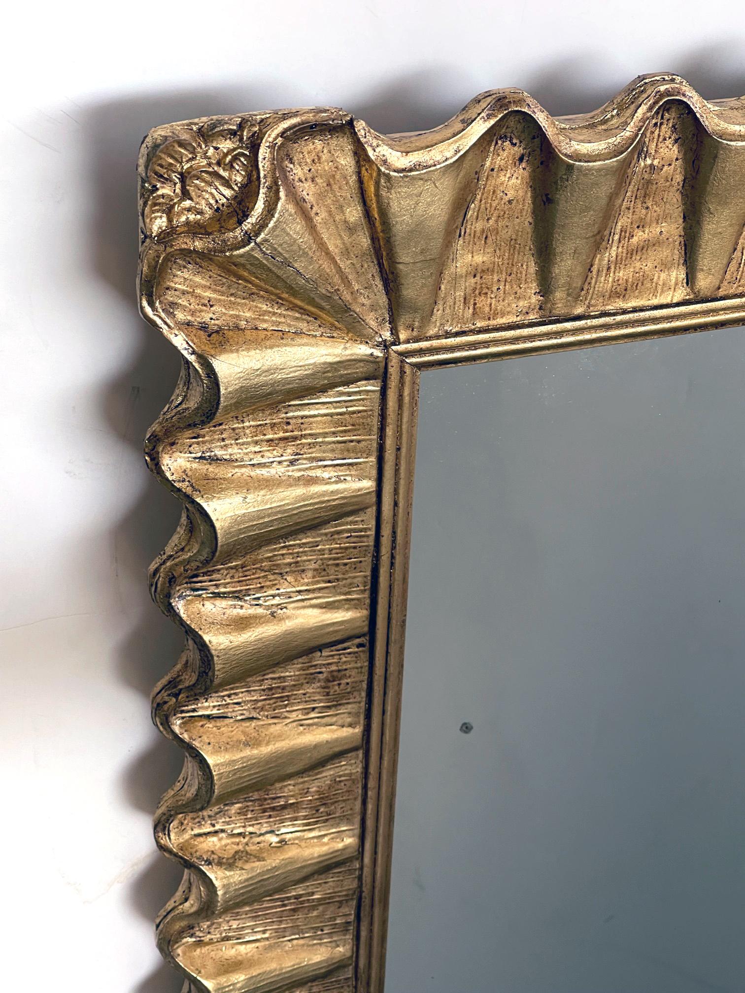 Hollywood Regency Gilded Rectangular Mirror with Undulating Ruffled Frame In Good Condition For Sale In San Francisco, CA