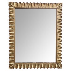 Hollywood Regency Gilded Rectangular Mirror with Undulating Ruffled Frame