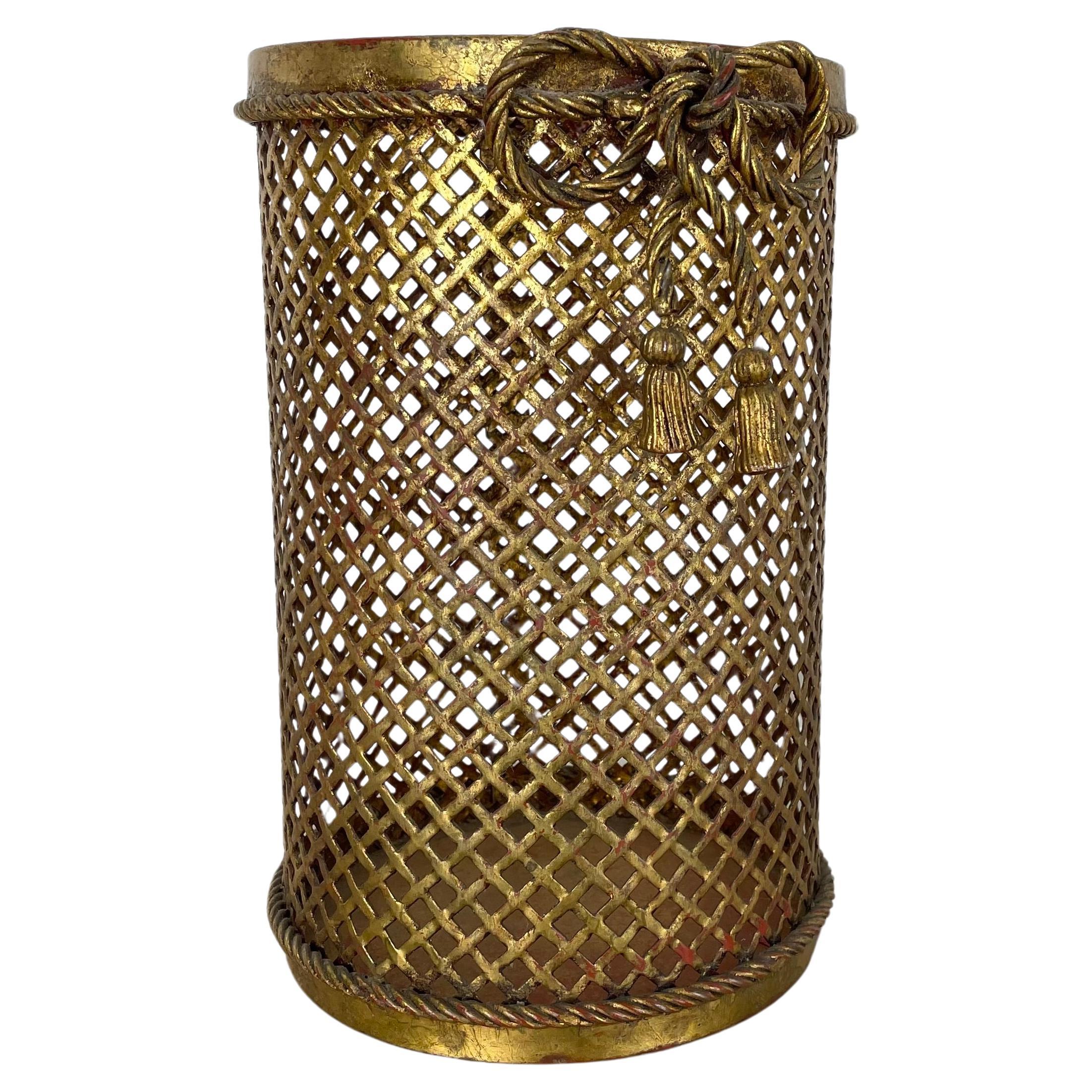 Hollywood Regency Gilded Waste Paper Basket by Li Puma, Firenze, Italy, 1950s For Sale