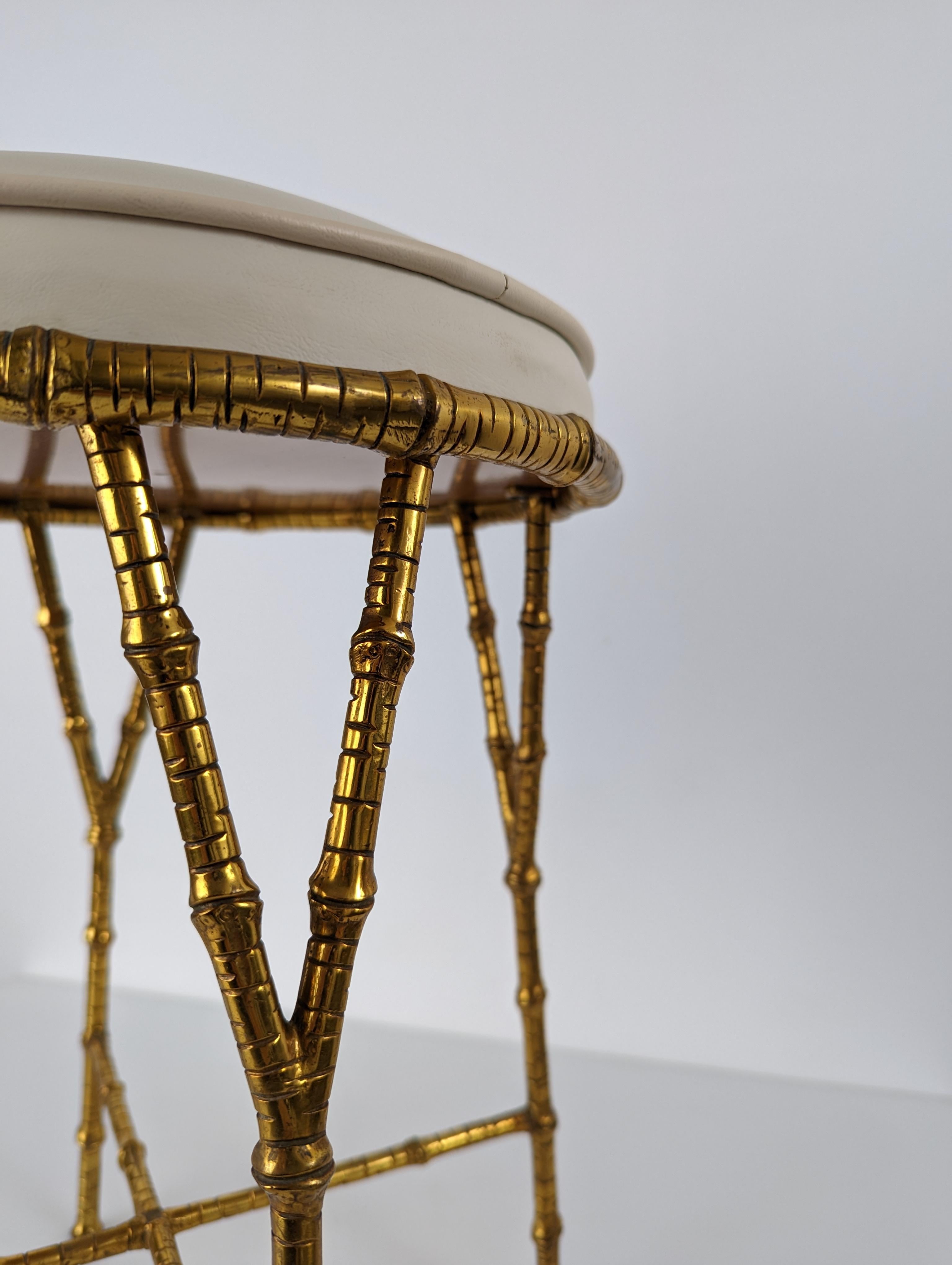 French Hollywood Regency Gilt Bamboo Stool by Maison Bagues, 1970s