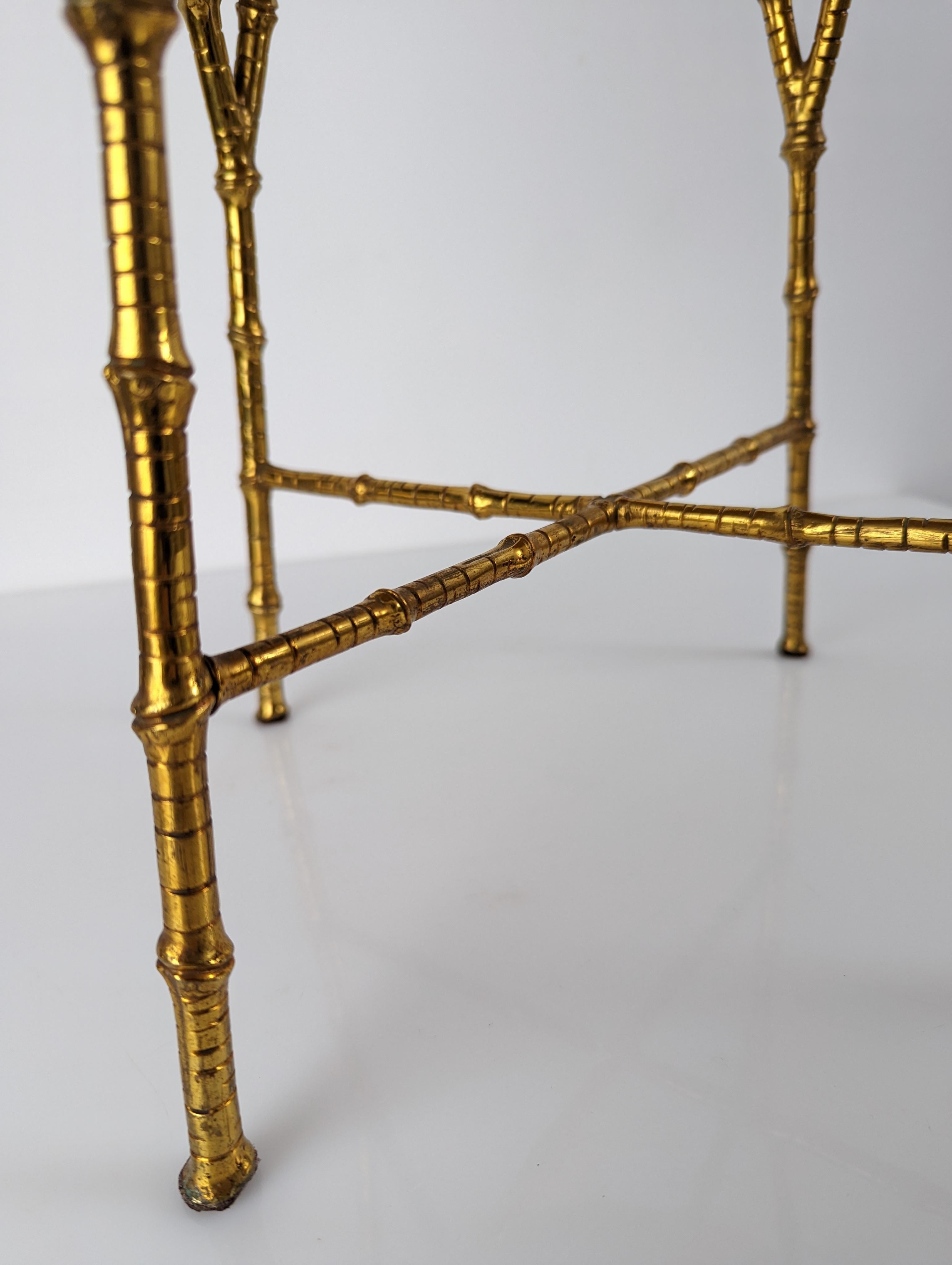 Hollywood Regency Gilt Bamboo Stool by Maison Bagues, 1970s In Good Condition In Benalmadena, ES