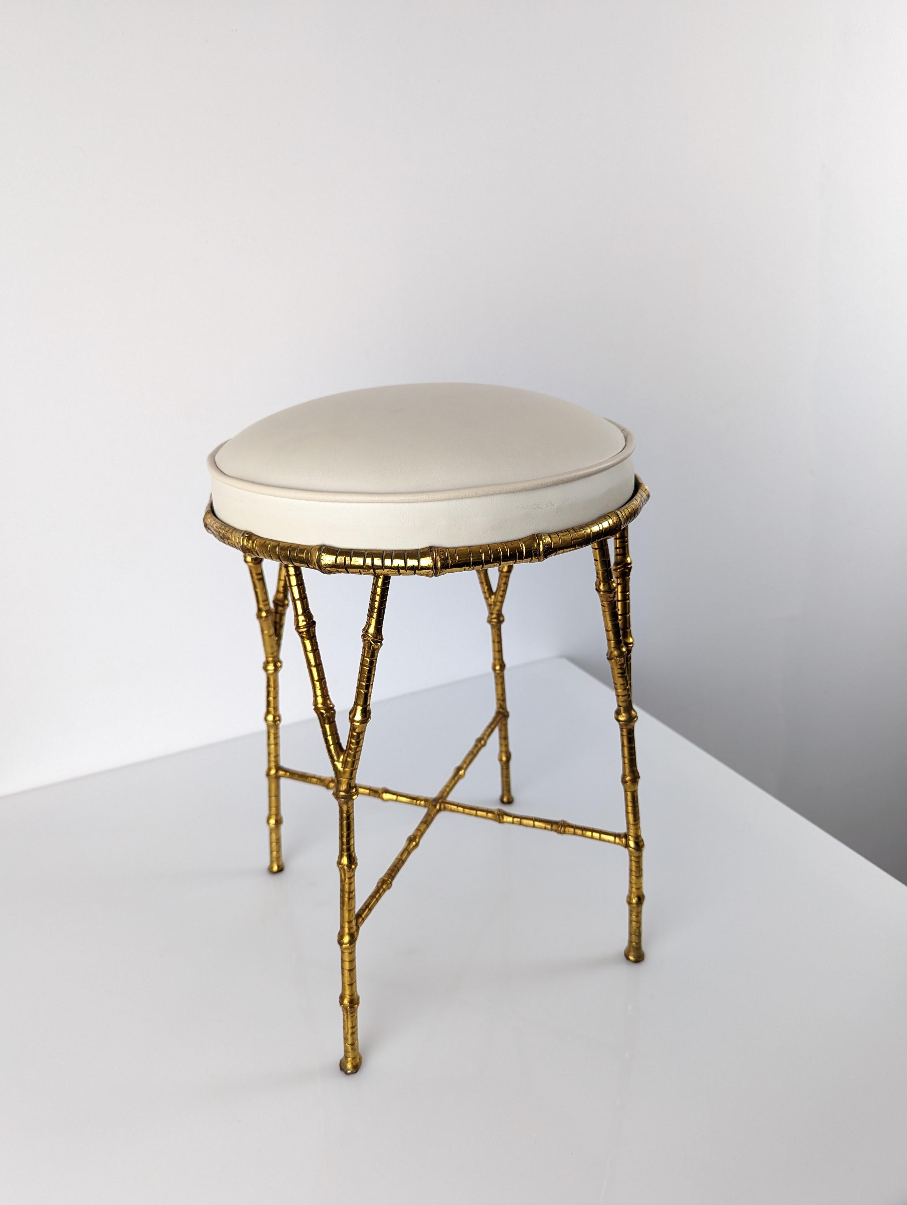 Brass Hollywood Regency Gilt Bamboo Stool by Maison Bagues, 1970s