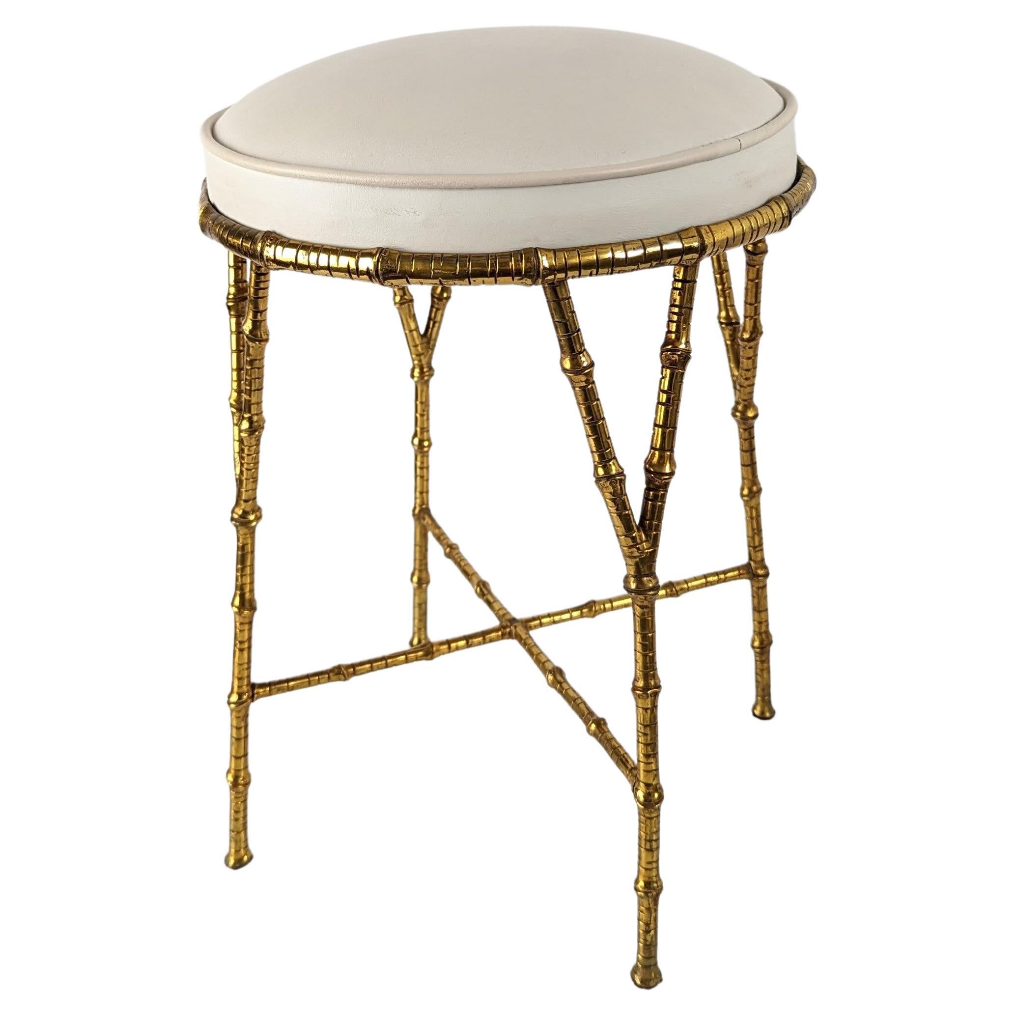 Hollywood Regency Gilt Bamboo Stool by Maison Bagues, 1970s