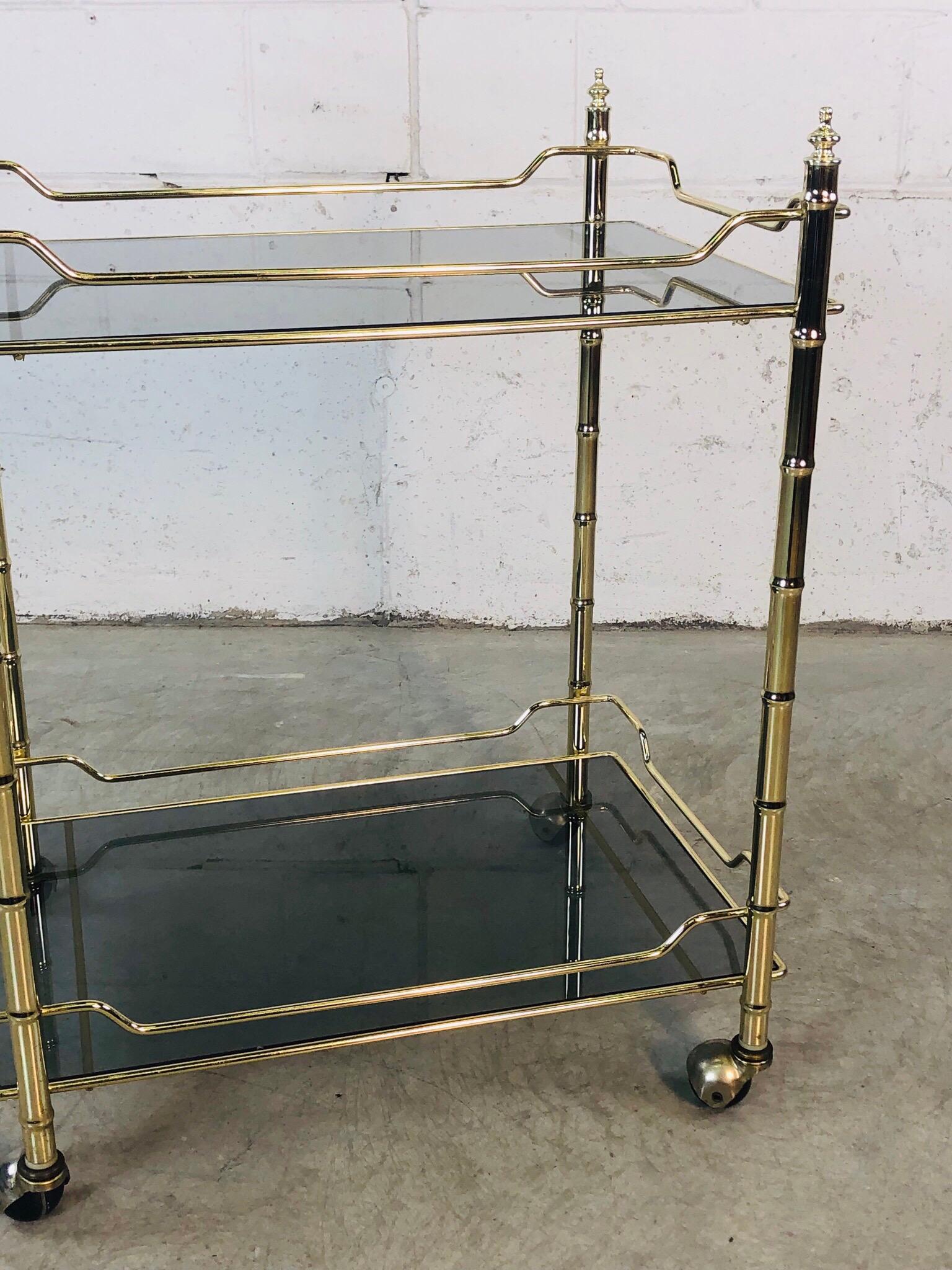 20th Century Hollywood Regency Gilt Bamboo Style Bar Cart For Sale