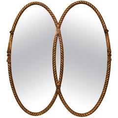 Hollywood Regency Gilt Braided Rope Edge Double Mirror