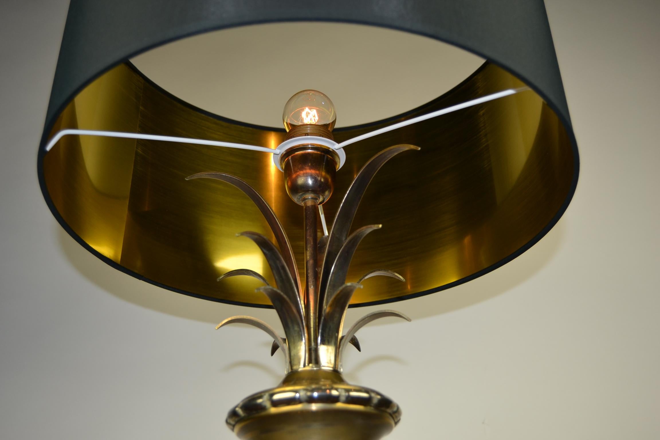 Lampe de bureau Hollywood Regency en forme de feuille d'ananas, laiton doré et cristal, France en vente 1