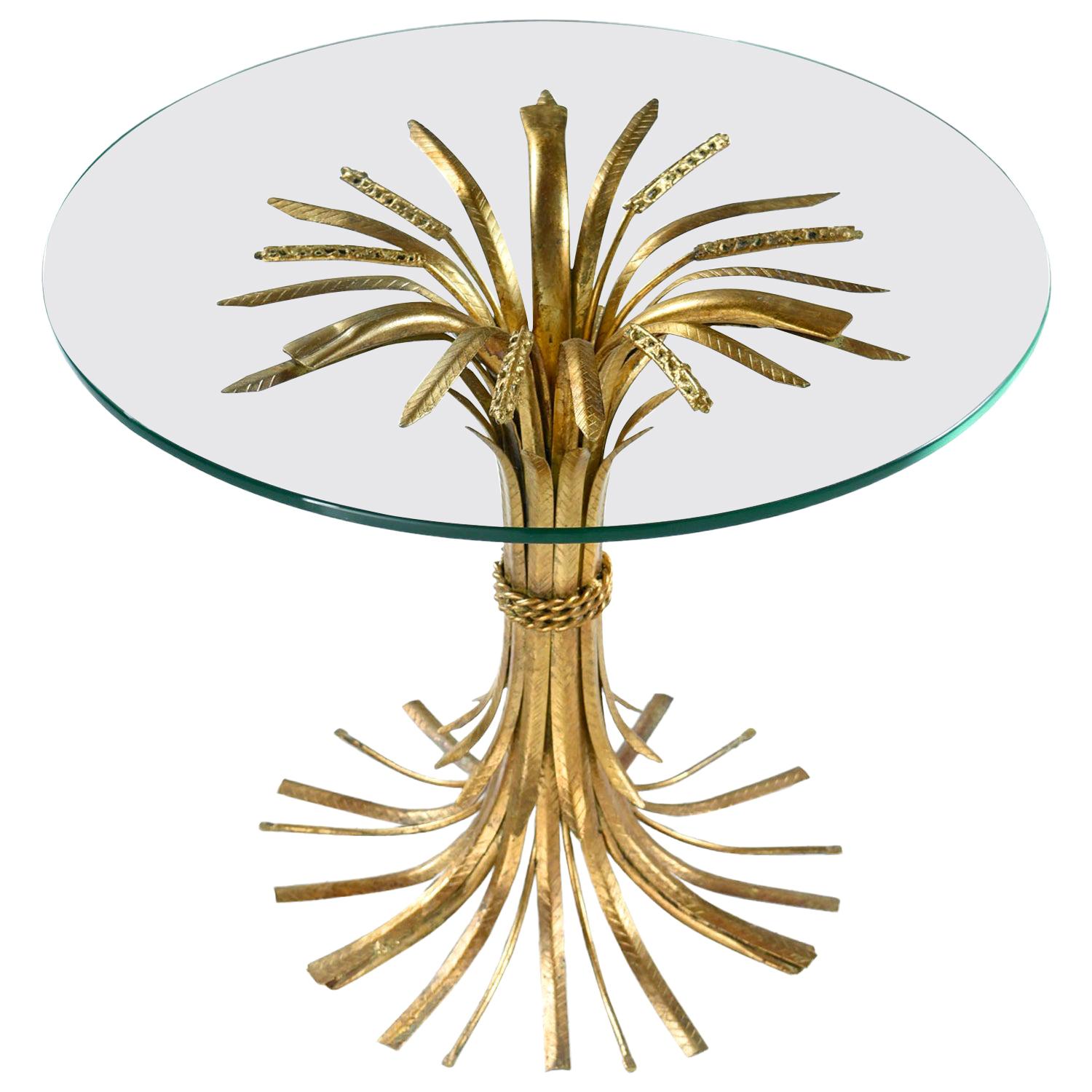 Brass Wheat Sheaf Round Glass Top Coffee Table Mid Century Modern at 1stdibs