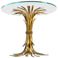 Hollywood Regency Gilt Brass Blossoming Wheat Sheaf Cocktail Table Side Table