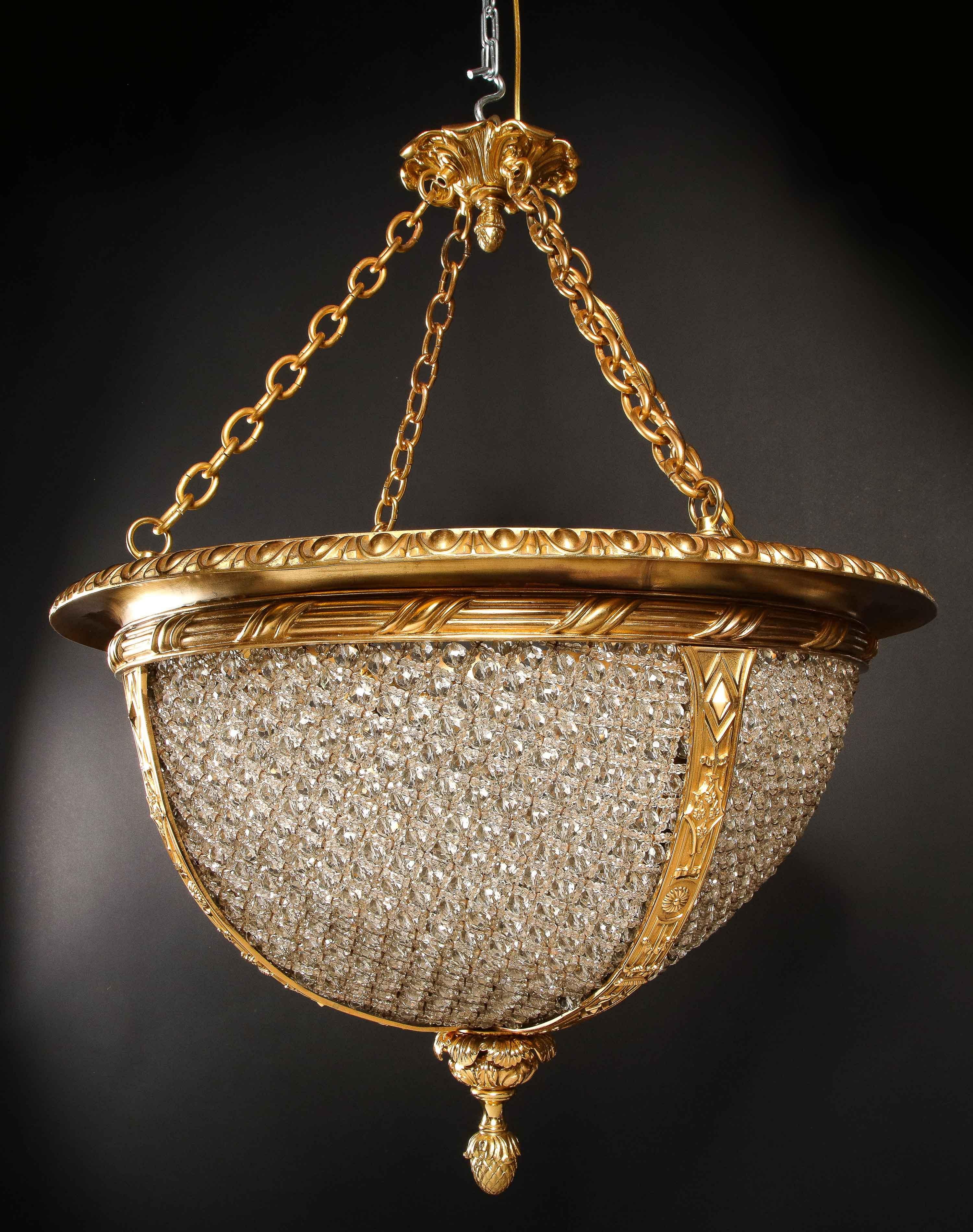 Hollywood Regency Gilt Bronze and beaded glass Circular Chandelier For Sale 9