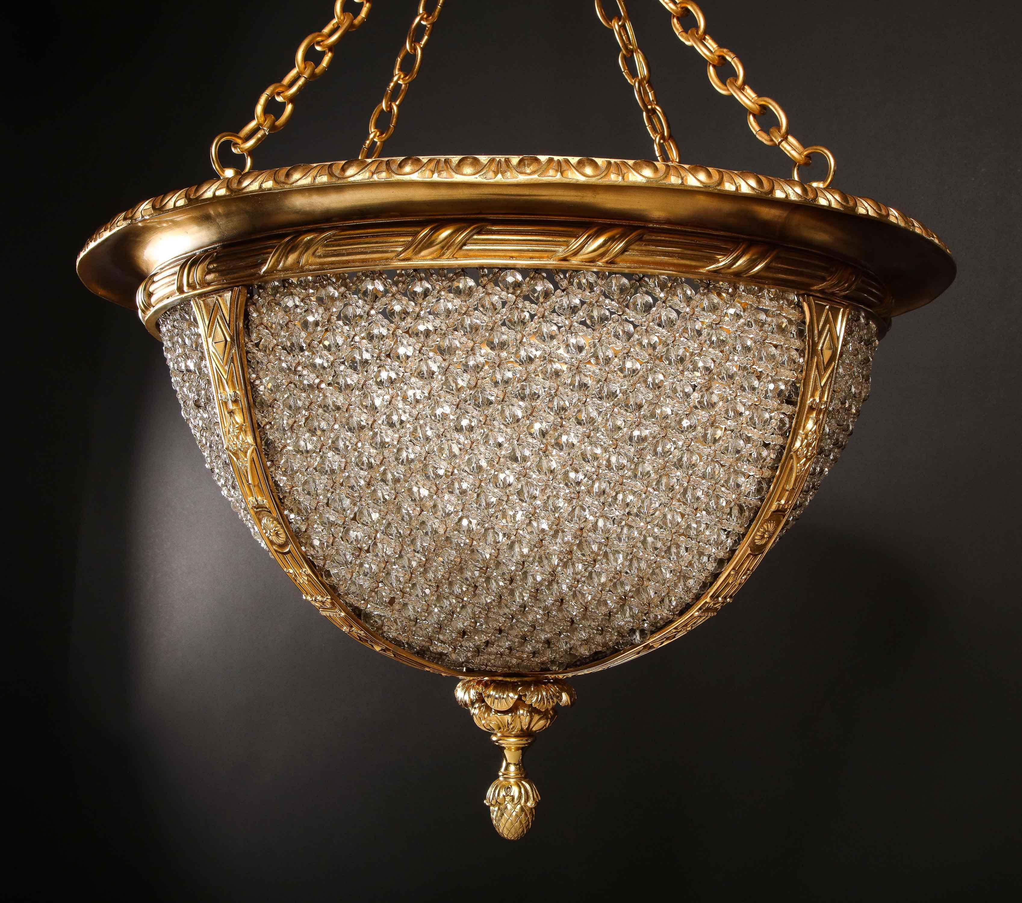Hollywood Regency Gilt Bronze and beaded glass Circular Chandelier For Sale 11