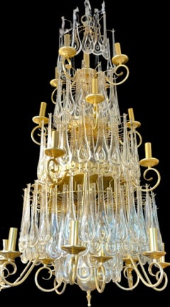 Hollywood Regency Gilt Bronze and Crystal Chandelier